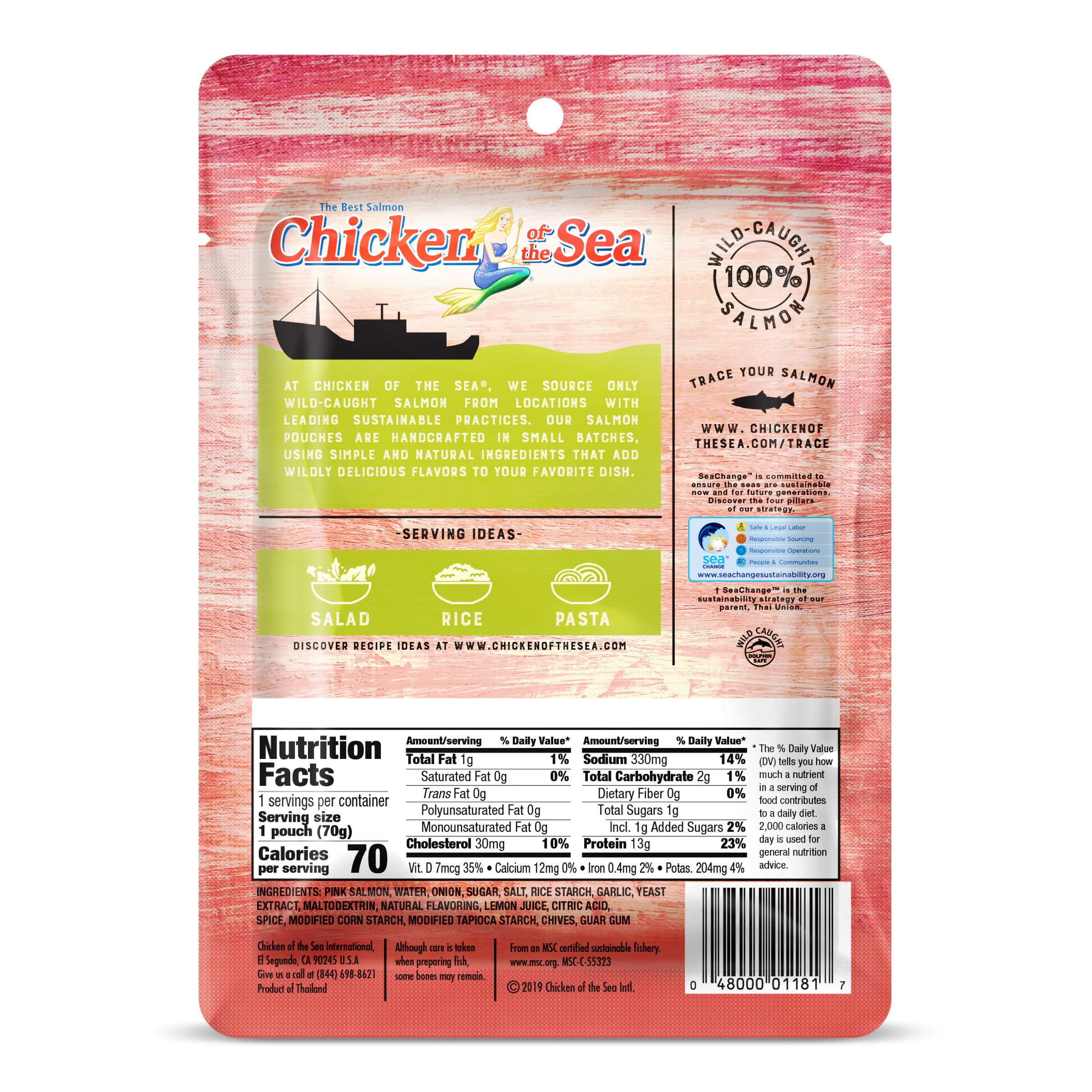 Chicken of the Sea Alaskan Pink Salmon in Spring Water, 2.5 Ounce Packets (Box of 12), Wild Caught, Skinless & Boneless