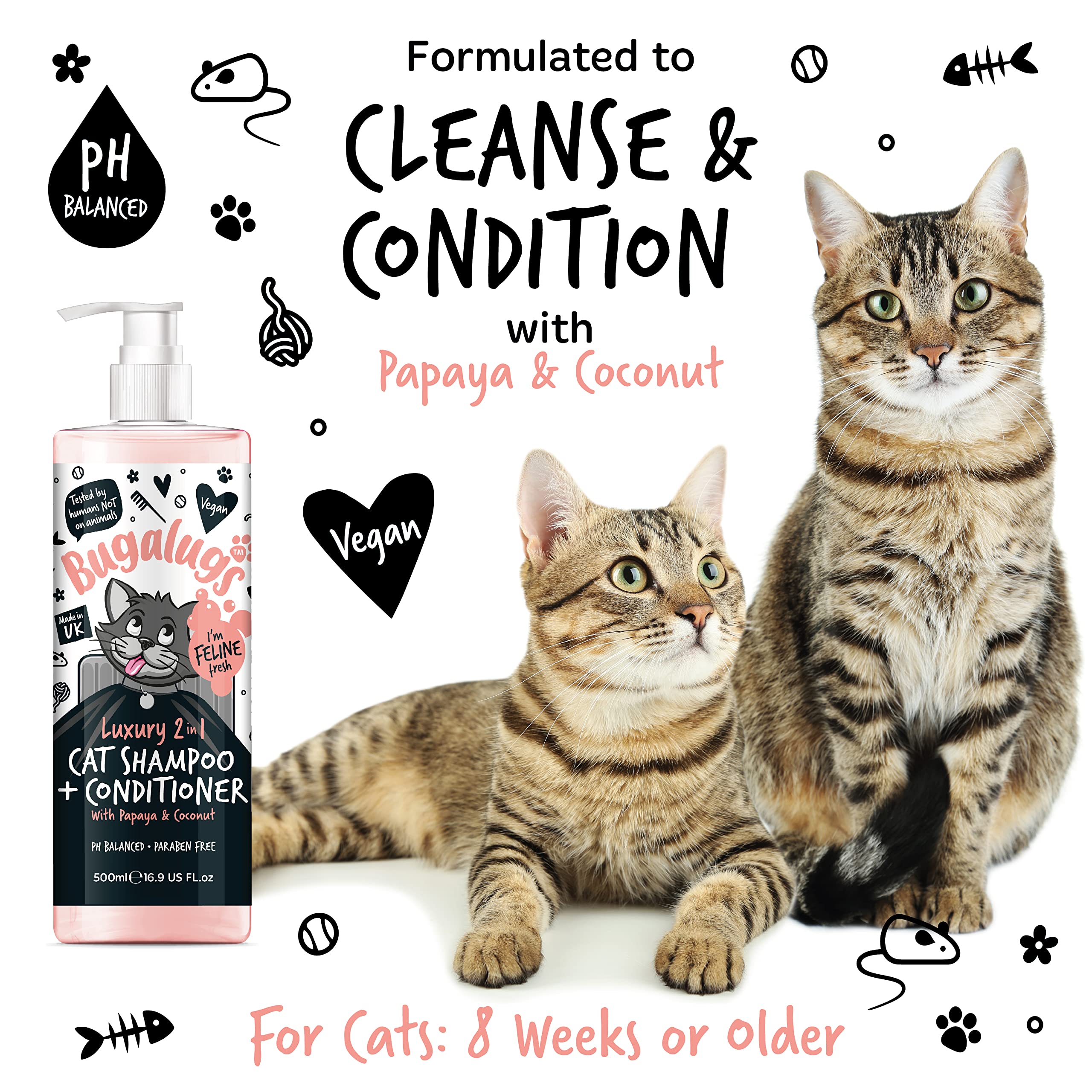 Bugalugs 2in1 Katzenshampoo + Conditioner 500 ml Pumpdosierer