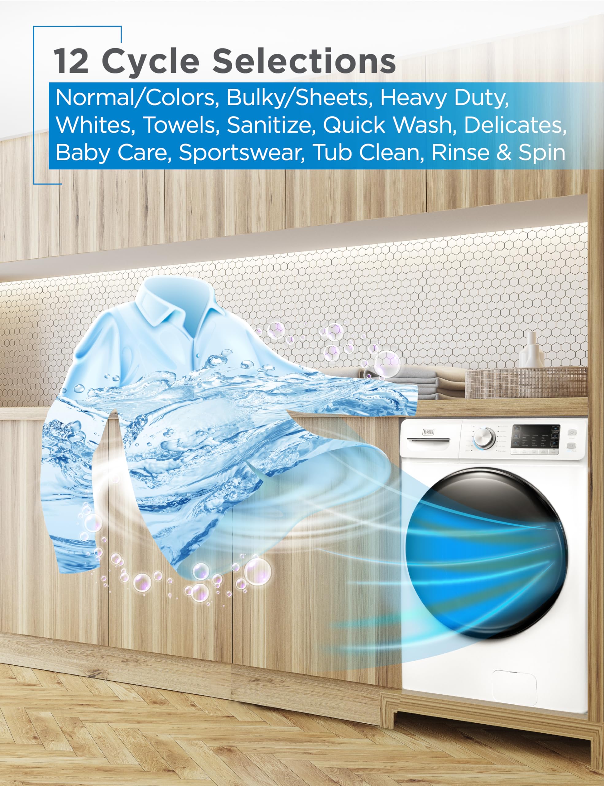 BLACK+DECKER Small Portable Washer, Washing Machine for Household Use, Portable Washer 2.0 Cu. Ft. with 6 Cycles, Transparent Lid & LED Display
