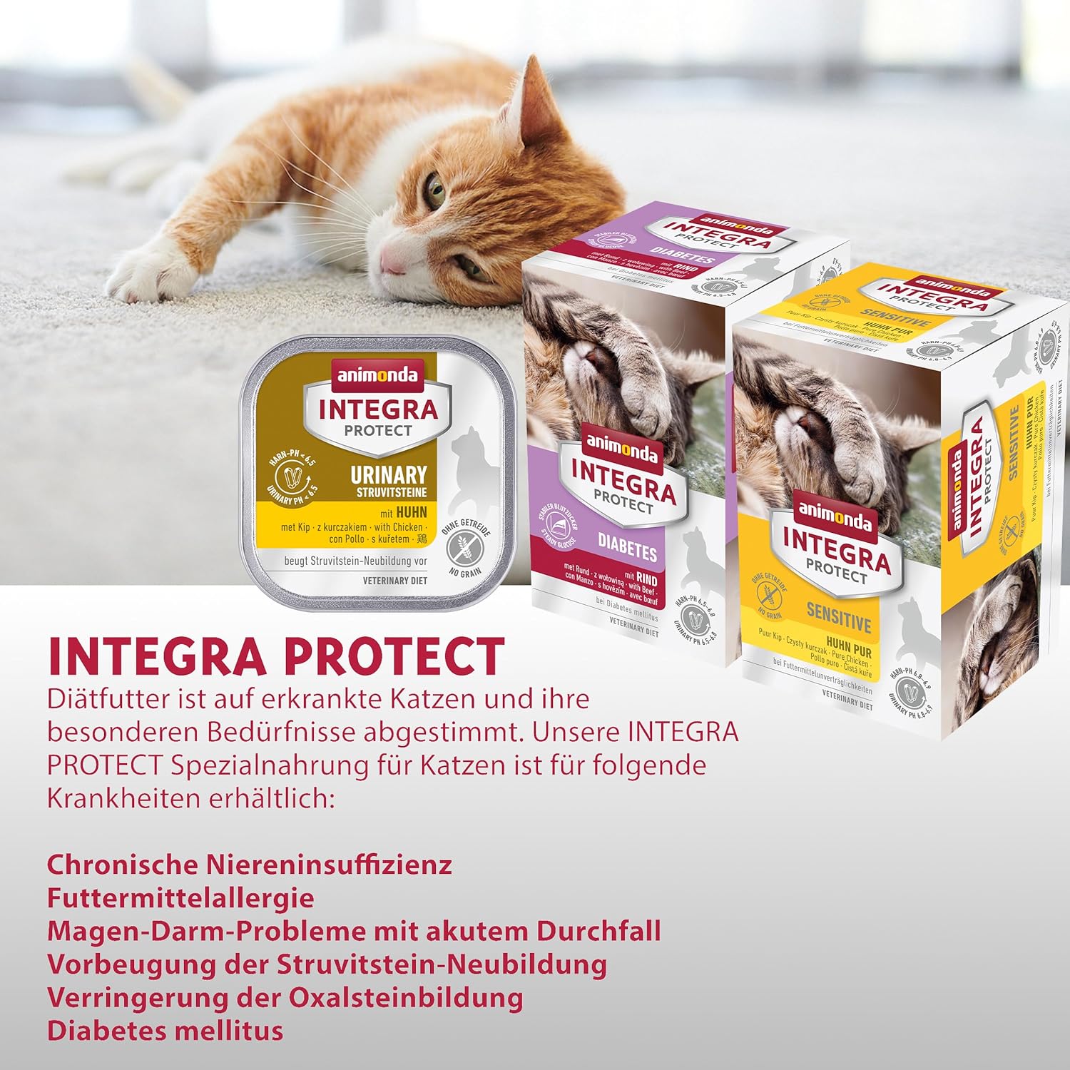 animonda INTEGRA PROTECT Sensitive Huhn Pur (16 x 100 g), Katzen Diätfutter bei Futtermittelallergie, sensitives Katzenfutter für allergische Katzen, Katzennassfutter ohne Getreide