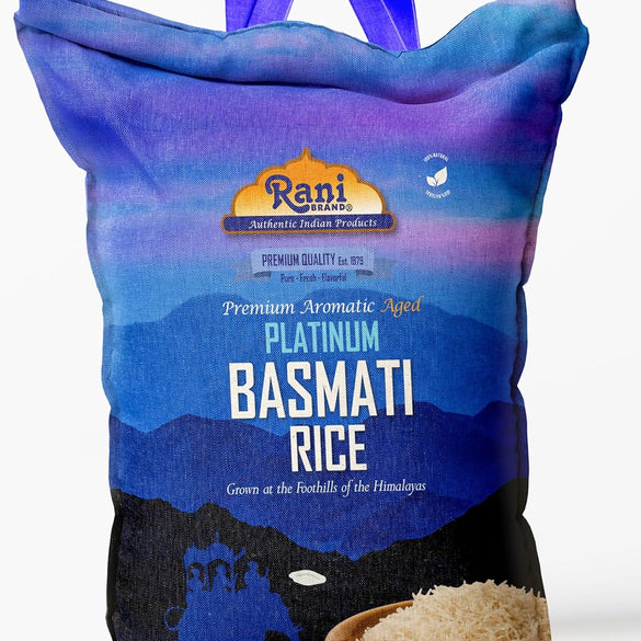 Rani Platinum White Basmati Rice Extra Long Aged 10-Pound Bag, 160oz (10lbs) 4.53kg ~ All Natural | Gluten Friendly | Vegan | Indian Origin | Kosher | Export Quality