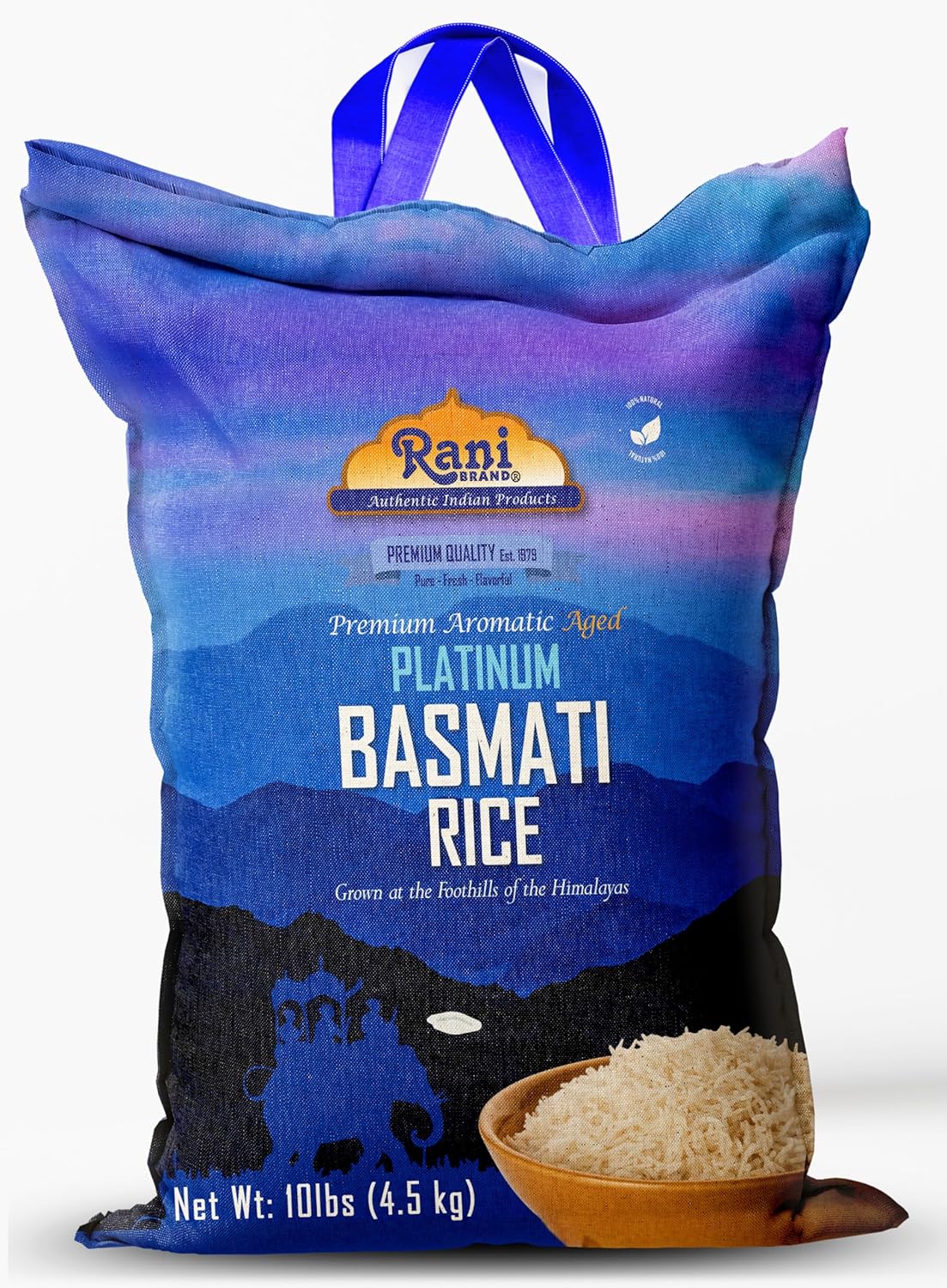 Rani Platinum White Basmati Rice Extra Long Aged 10-Pound Bag, 160oz (10lbs) 4.53kg ~ All Natural | Gluten Friendly | Vegan | Indian Origin | Kosher | Export Quality