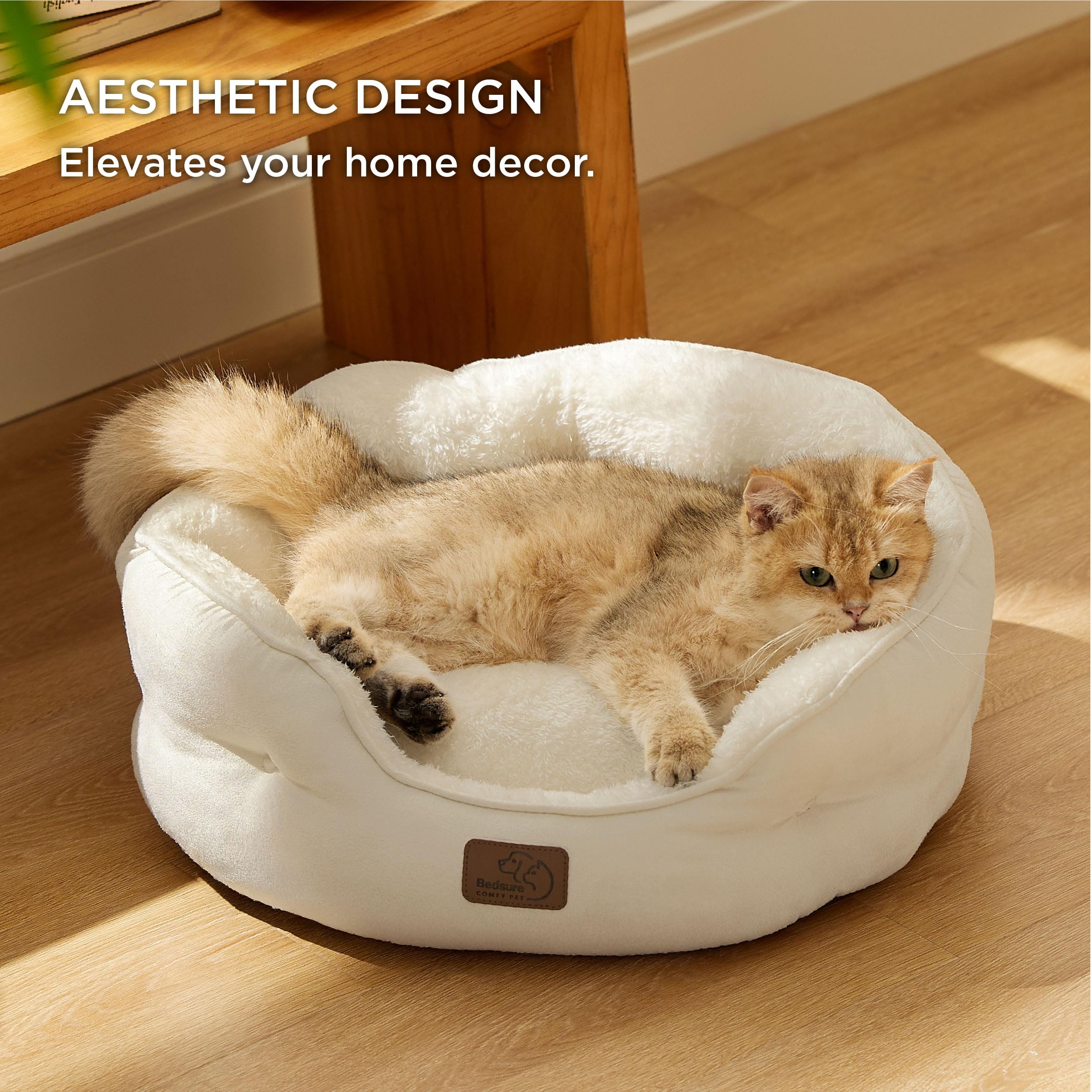 BEDSURE Katzenbett waschbar Katzen Bettchen - 51x48x15cm Katzenkorb mit Zweiseitig Innenkissen Katzenschlafplatz für Katzen oder kleine Hunde,Grau
