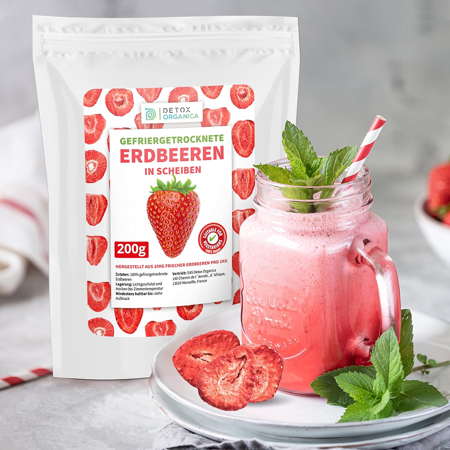 Detox Organica GEFRIERGETROCKNETE ERDBEEREN, 300g Früchte in Scheiben, 100% Trockenfrüchte natürlich und ohne Zusatz von Zucker oder Zusatzstoffen, Erdbeerchips freeze dried strawberries (300g)