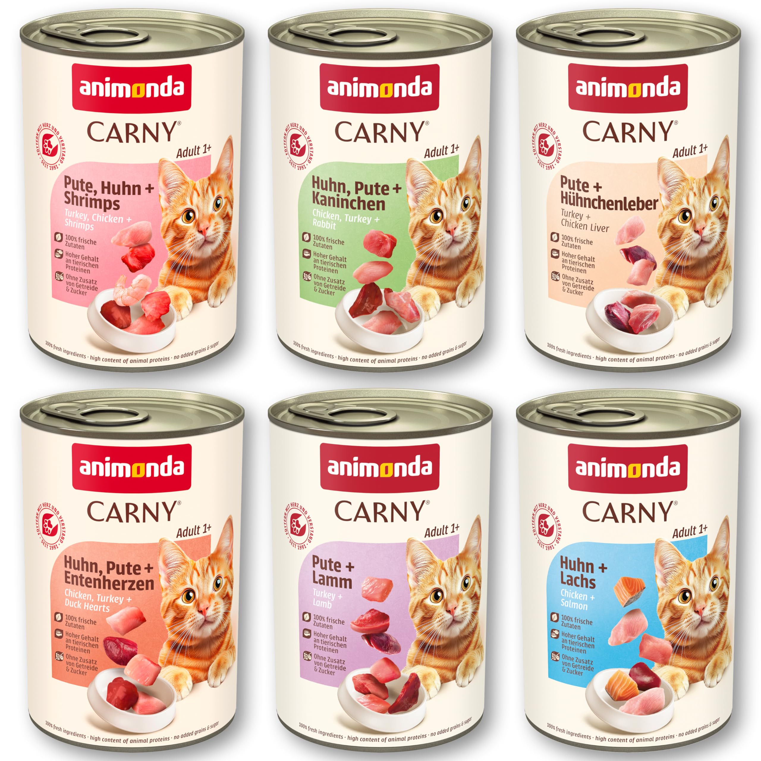 animonda Carny Adult Huhn + Lachs (6 x 400 g), Katzennassfutter für ausgewachsene Katzen, Nassfutter mit 100 % frischen, fleischlichen Zutaten, Katzenfutter ohne Getreide und Zucker