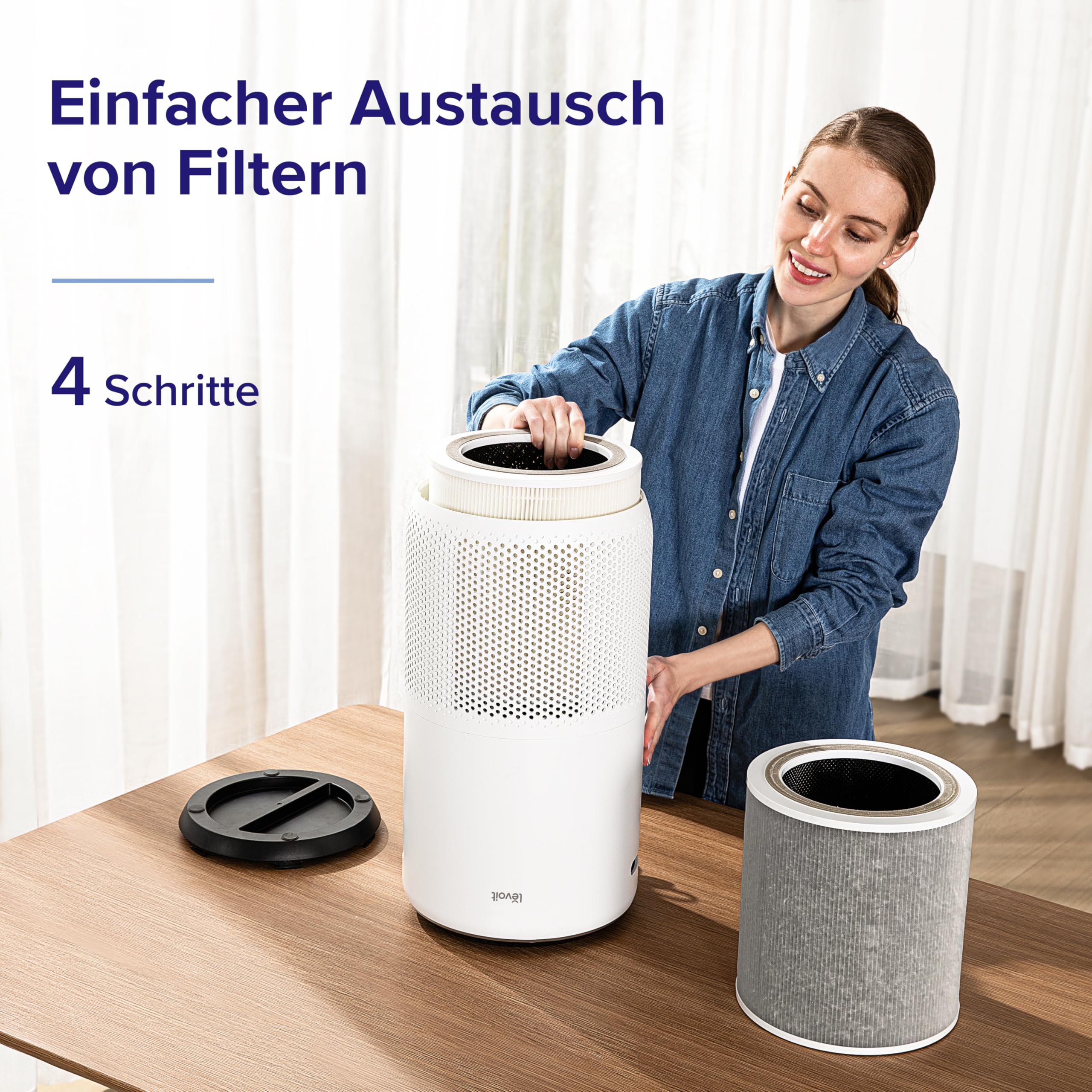 Levoit Luftreiniger mit HEPA Luftfilter gegen 99,97 Prozent Schimmel Staub Pollen Tierhaare, Luftqualitäts-Feedback und Auto-Modus, CADR 240m³/h für Raucherzimmer, bis zu 50m², Weiß