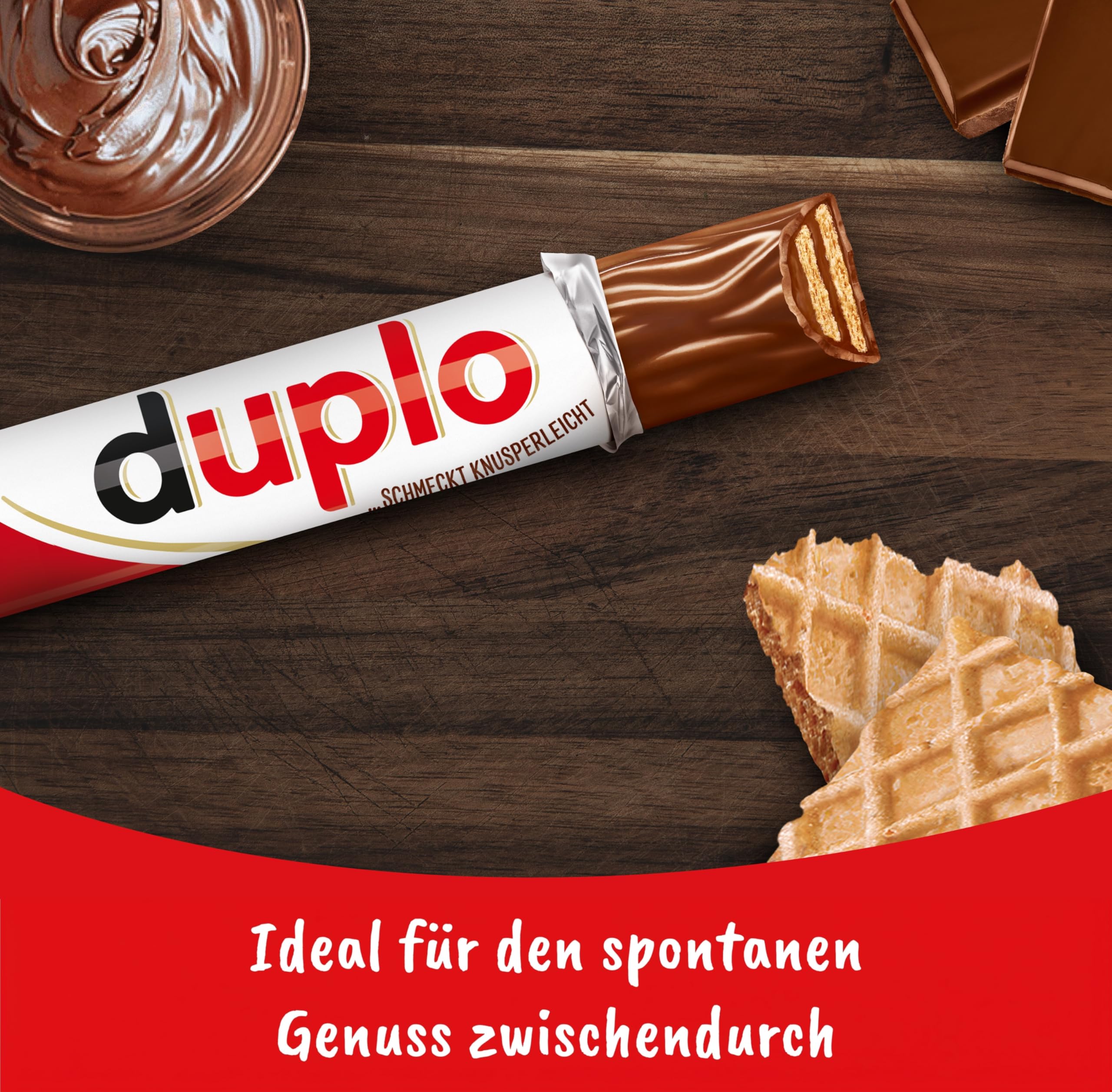 Duplo – Schokoriegel mit feiner Nugatcreme, knuspriger Waffel & zarter Vollmilchschokolade – Schmeckt knusperleicht – 1 Packung mit 10 Einzelriegeln (10 x 18,2 g)