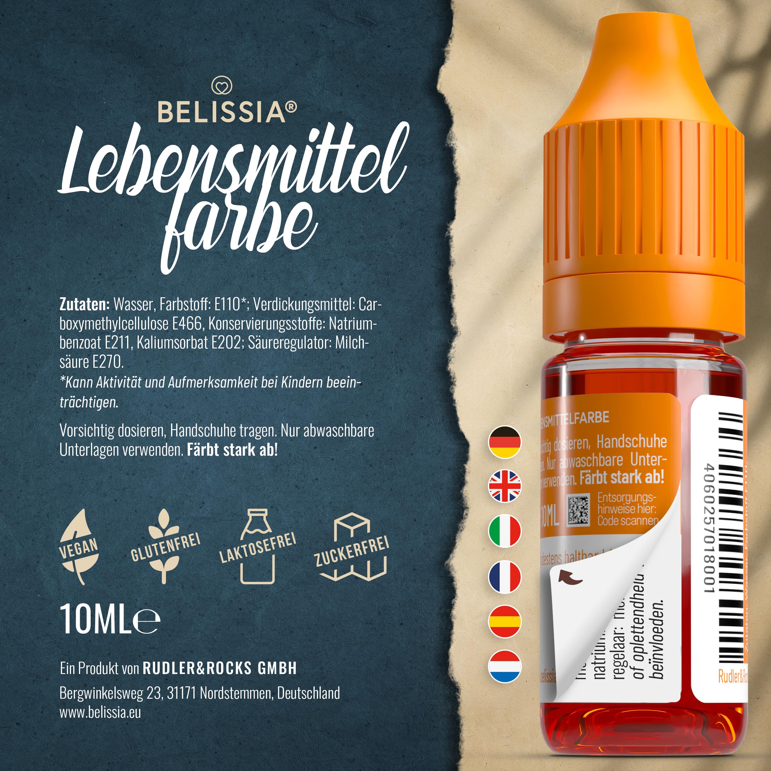 Belissia Lebensmittelfarbe Set – 8x10ml flüssig & hochkonzentriert – Lebensmittelechte Speisefarbe zum Backen, Kochen, Fondant & DIY - vegan, stark färbend, geschmacksneutral