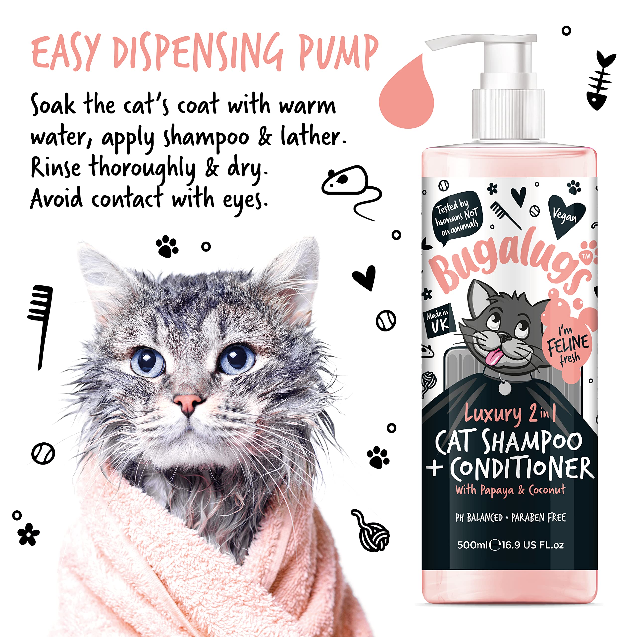 Bugalugs 2in1 Katzenshampoo + Conditioner 500 ml Pumpdosierer