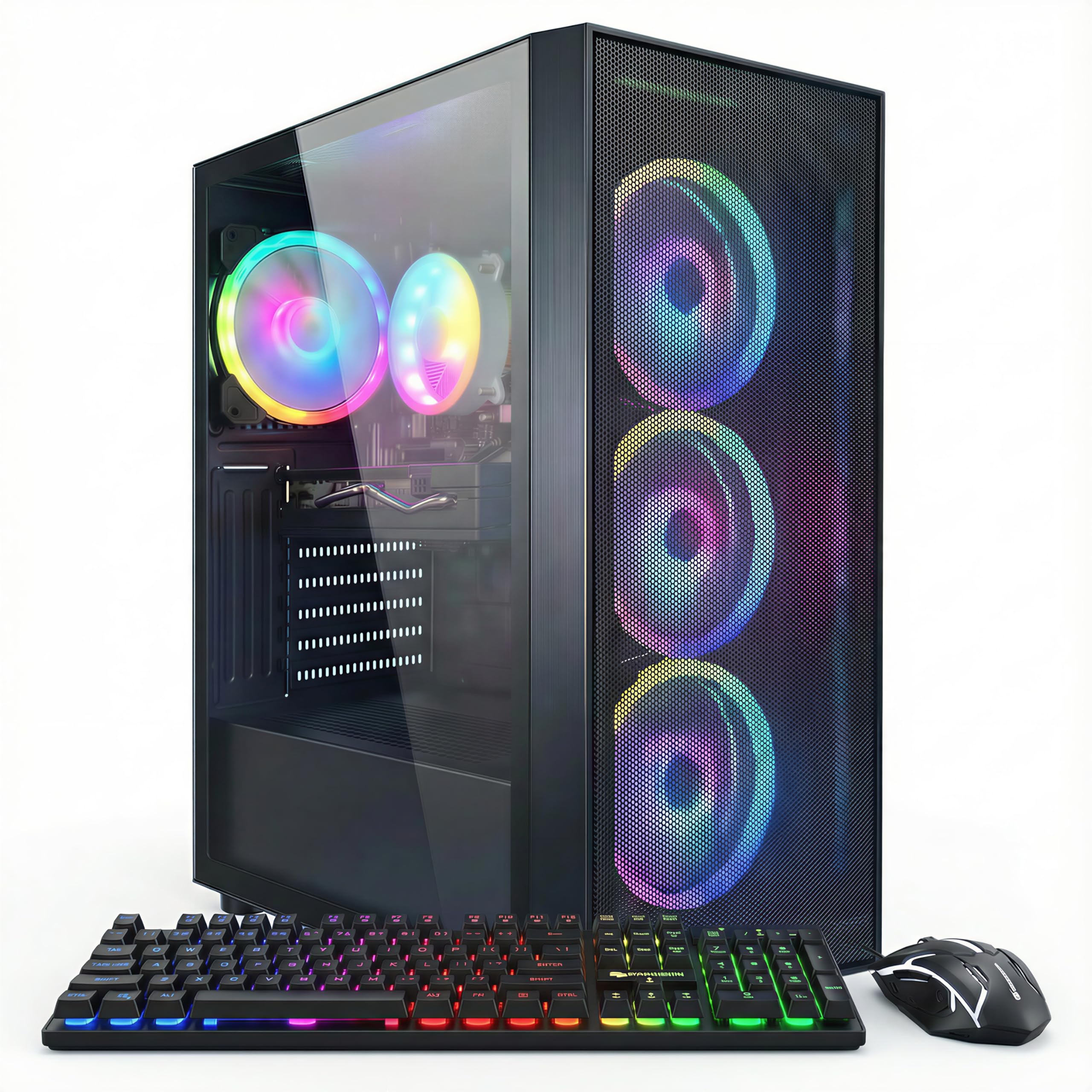 STGAubron Gaming PC Desktop Computer, Intel Core i7 up to 3.9GHz, Radeon RX 580 8G, 16G RAM, 512G SSD, WiFi 6, BT 5.0, RGB Fan x4, Windows 11 Home