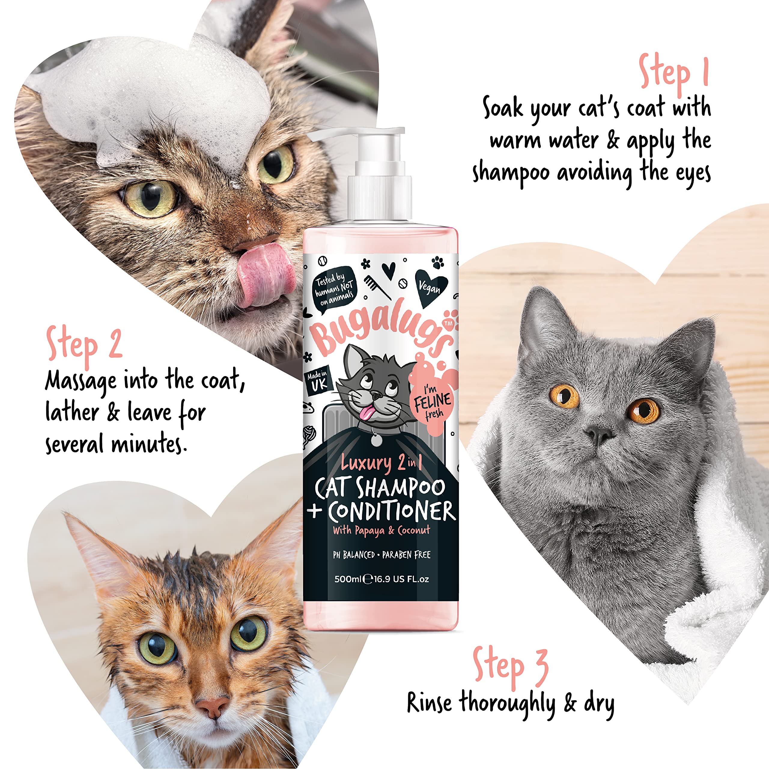 Bugalugs 2in1 Katzenshampoo + Conditioner 500 ml Pumpdosierer