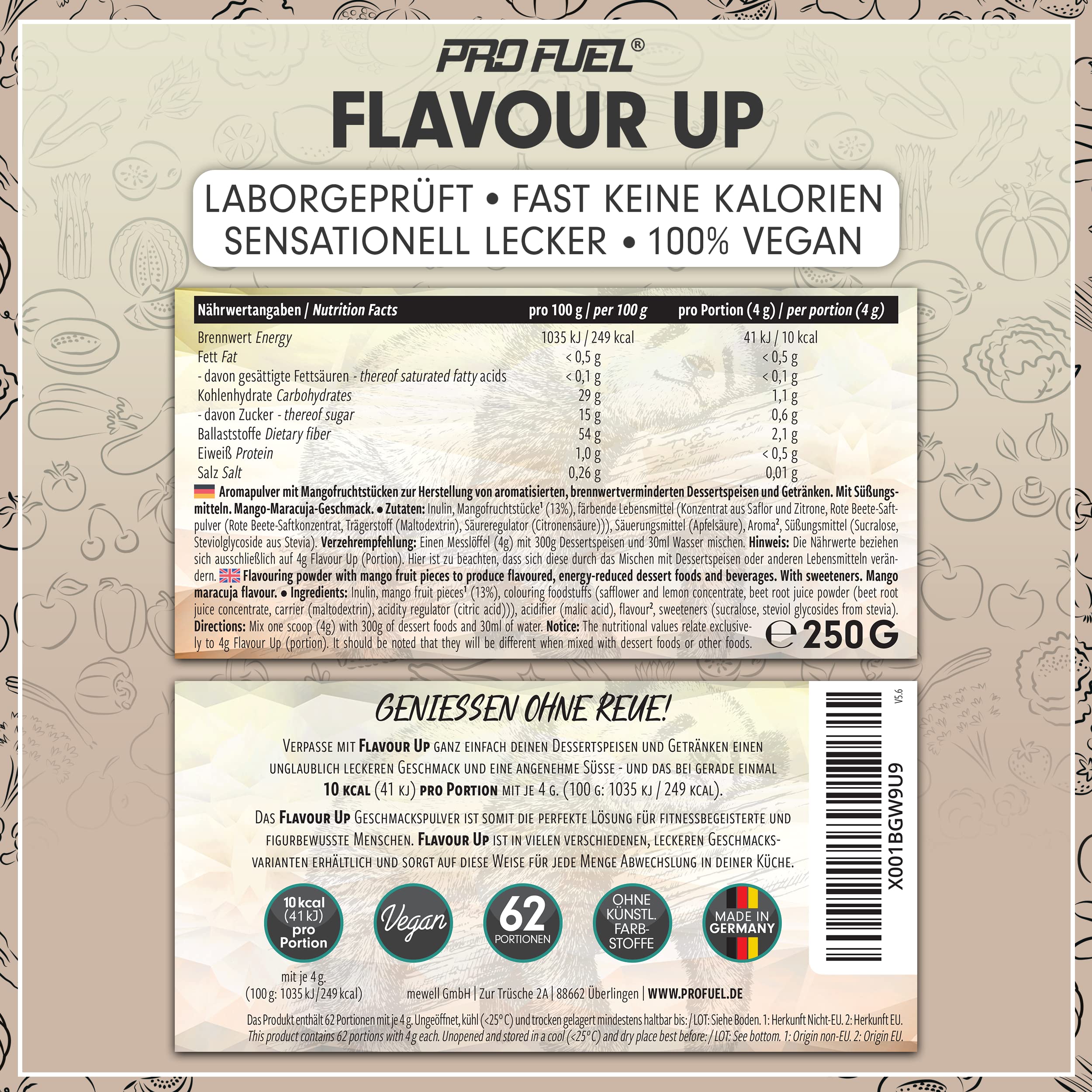 Geschmackspulver MIX PACK mit 8x30g Proben, 8 unglaublich leckere Flavours, nur 8-14 kcal pro Portion, Aroma & angenehme Süße, vielseitig einsetzbar für Lebensmittel & Getränke, FLAVOUR UP
