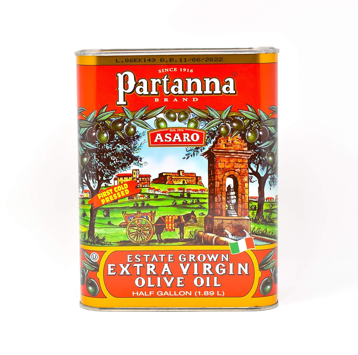 Partanna Robust Extra Virgin Olive Oil - Premium Castelvetrano Oil - Harvested in Sicily - Pure Authentic Italian - Monovarietal - Rich in Flavor - First Cold Pressed - 101 fl oz (3 L) Tin