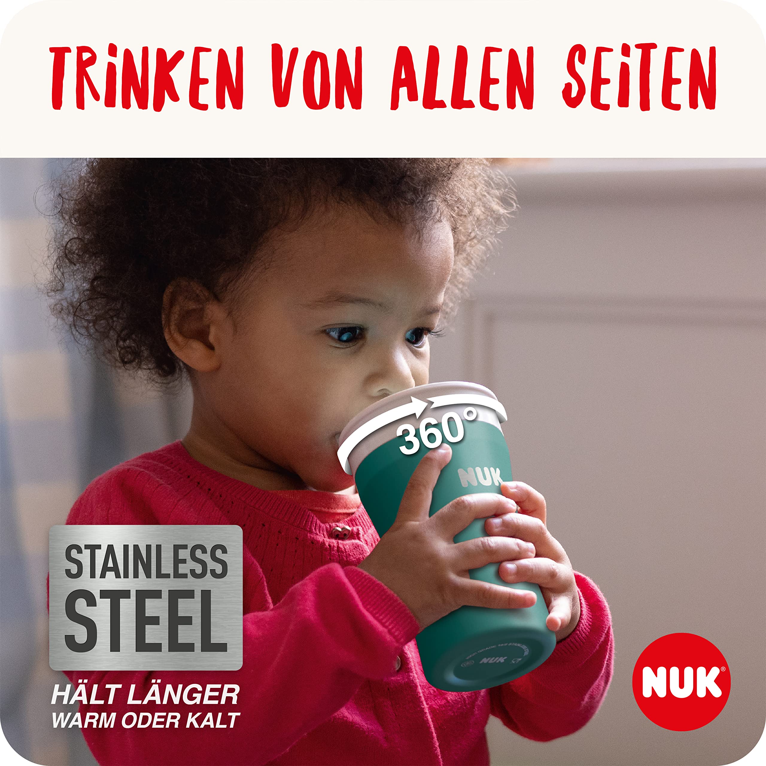 NUK Magic Cup Trinklernbecher | 8+ Monate | 230 ml | auslaufsicherer 360°-Trinkrand | BPA-frei | blauer Igel