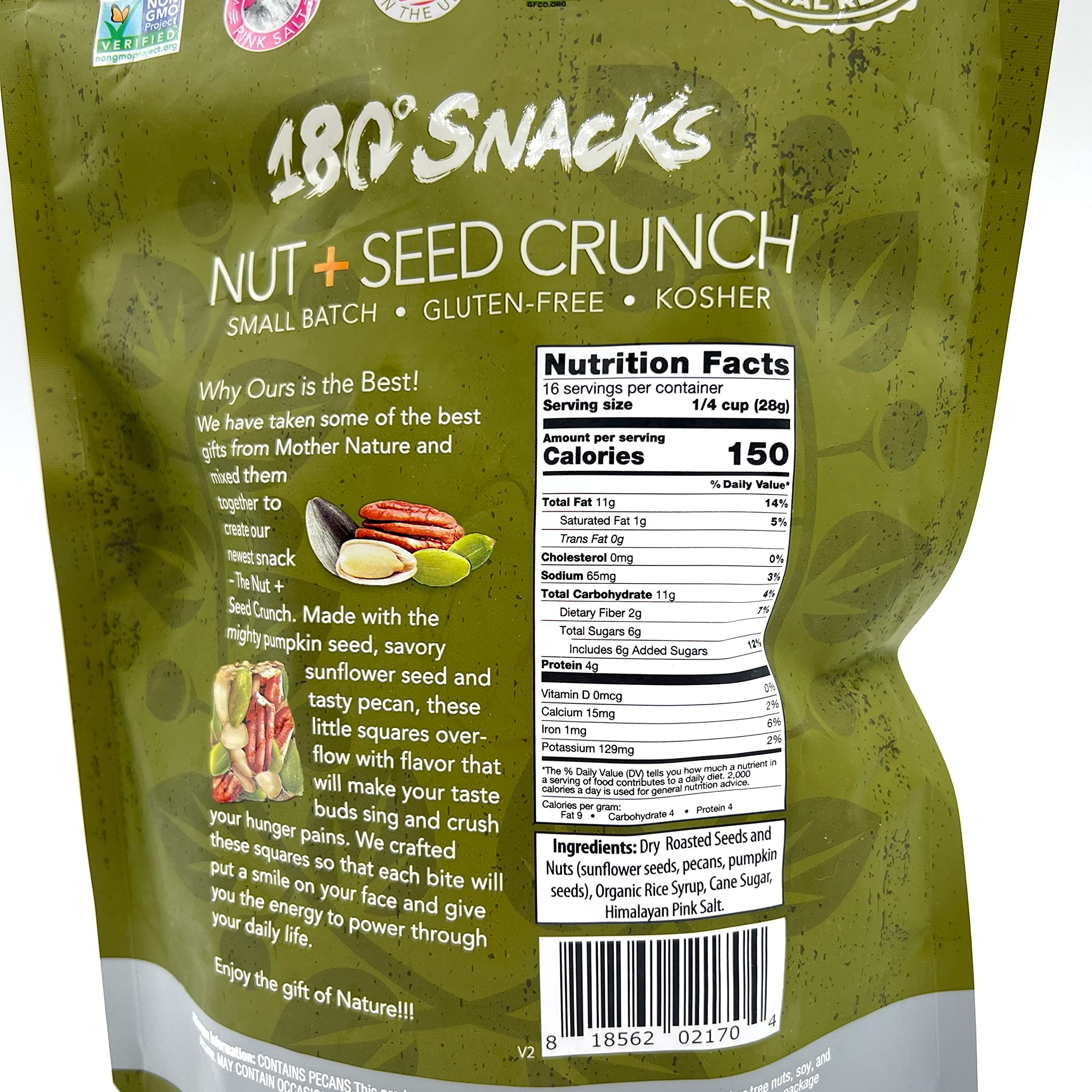 180 Snacks Nut + Seed Crunch, Sunflower Seeds, Pecans, Pumpkin Seeds 16 Oz Bag