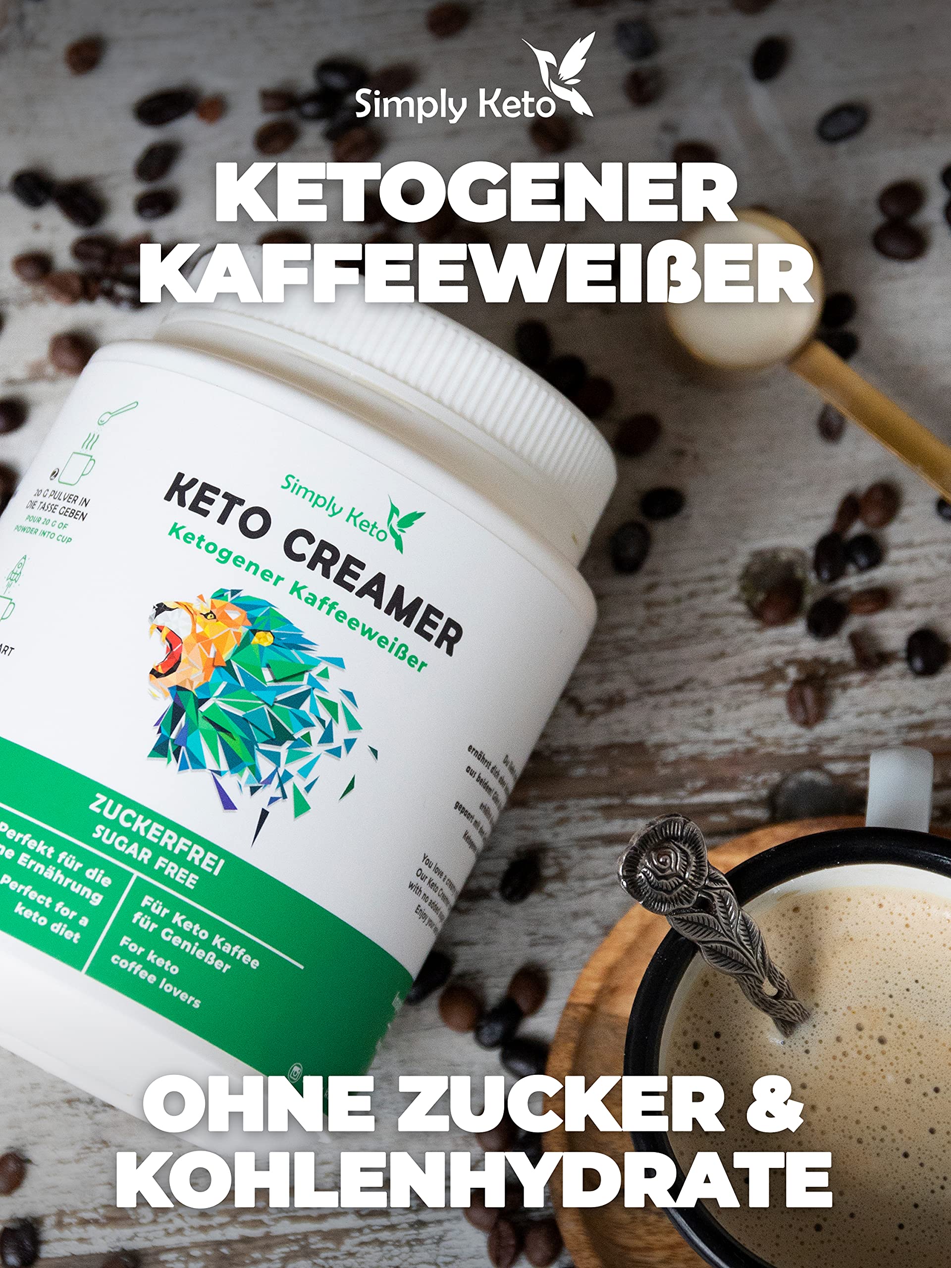 Simply Keto Keto Creamer Vorratsdose 450g - Ohne Zuckerzusatz ketogener Kaffeeweißer für leckeren Milchkaffee - Mit Kokosöl & Weidebutter - Ohne Zucker & Kohlenhydrate - Optimiert für Geschmack