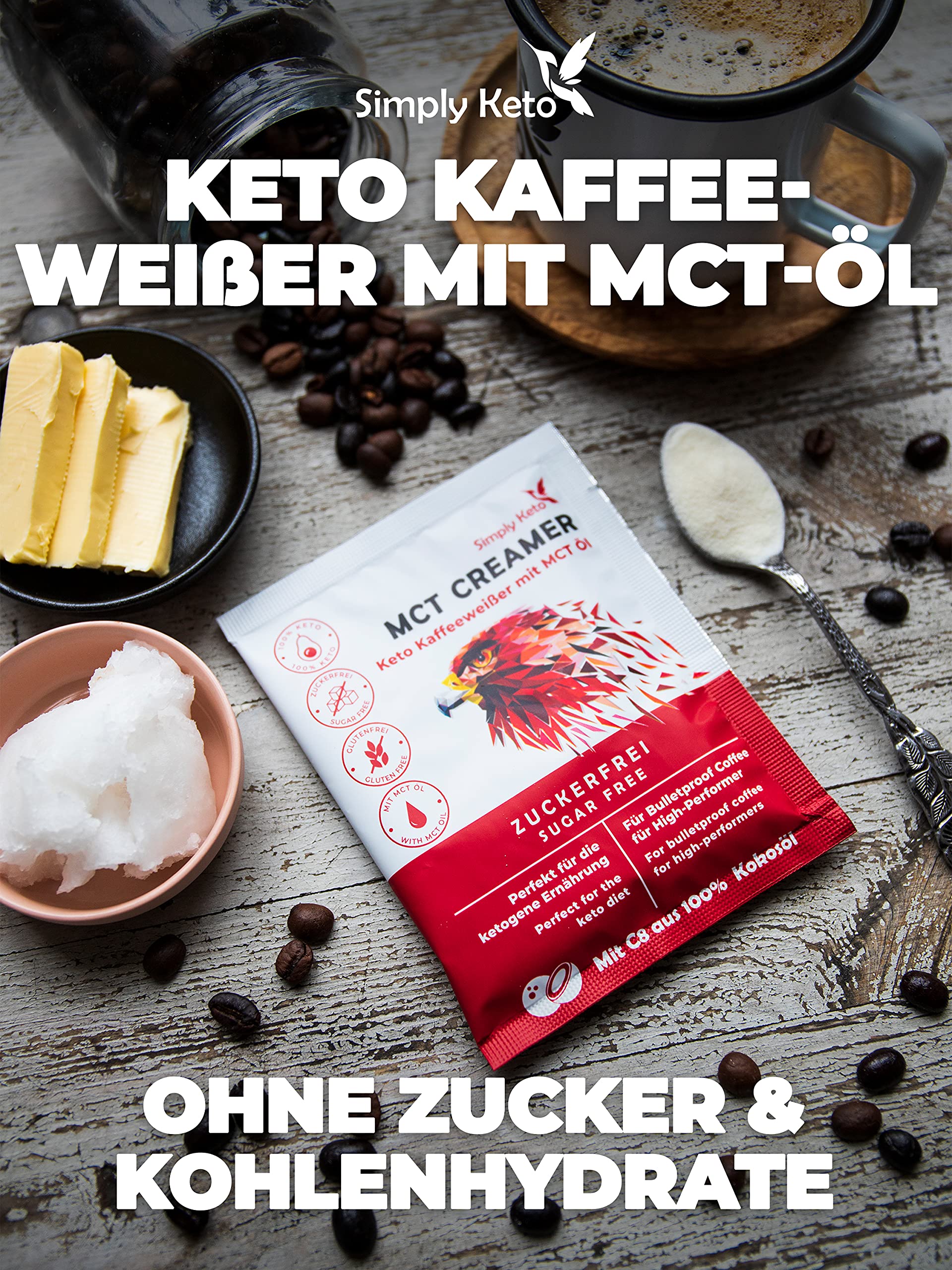 Simply Keto Keto Creamer Vorratsdose 450g - Ohne Zuckerzusatz ketogener Kaffeeweißer für leckeren Milchkaffee - Mit Kokosöl & Weidebutter - Ohne Zucker & Kohlenhydrate - Optimiert für Geschmack