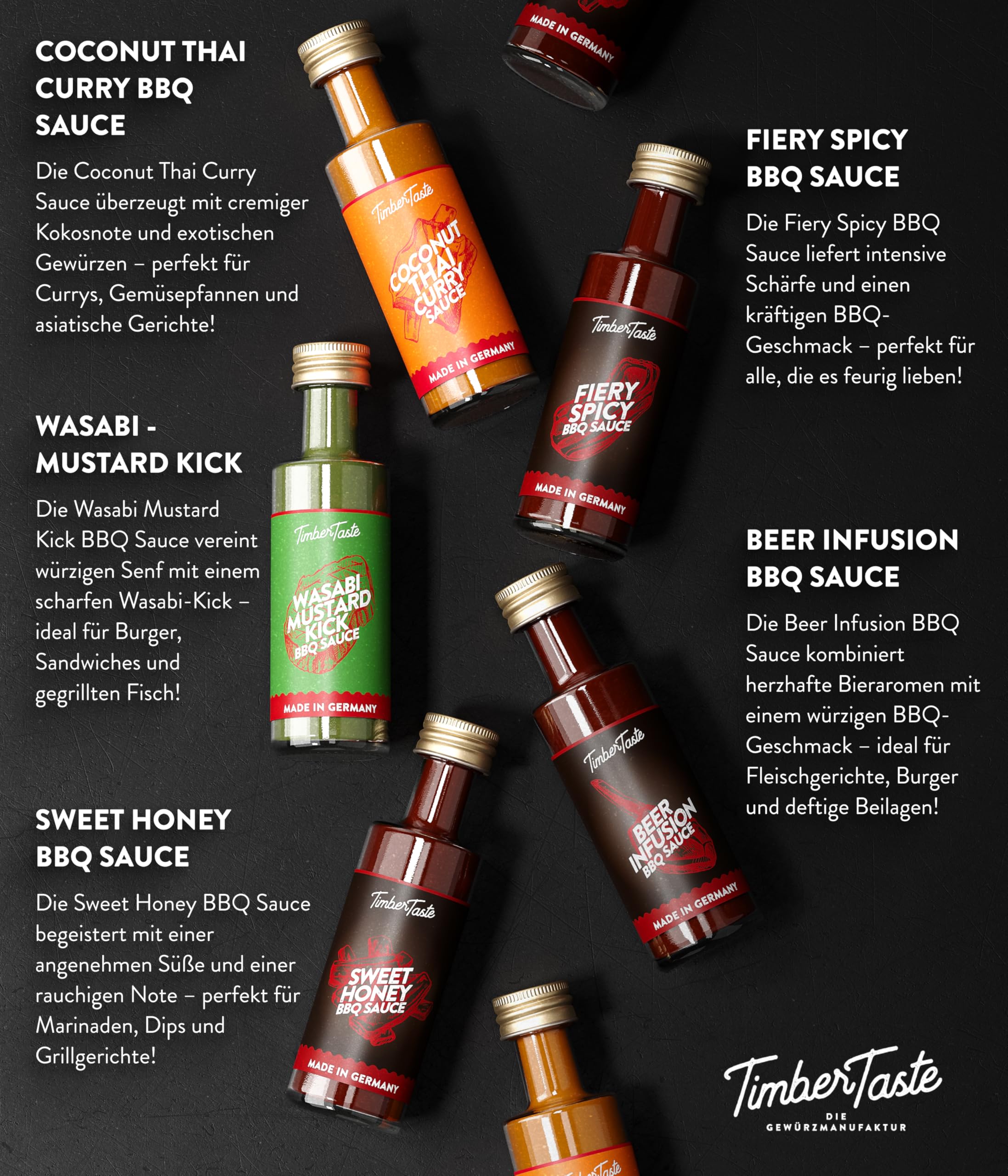 TIMBER TASTE® Chili Geschenkset scharfe Soßen Set - 5 Hot Sauce Set je 40ml in Geschenkverpackung für Liebhaber & Genießer scharfer Saucen | Ostergeschenk Mann | kleine Ostergeschenke Männer