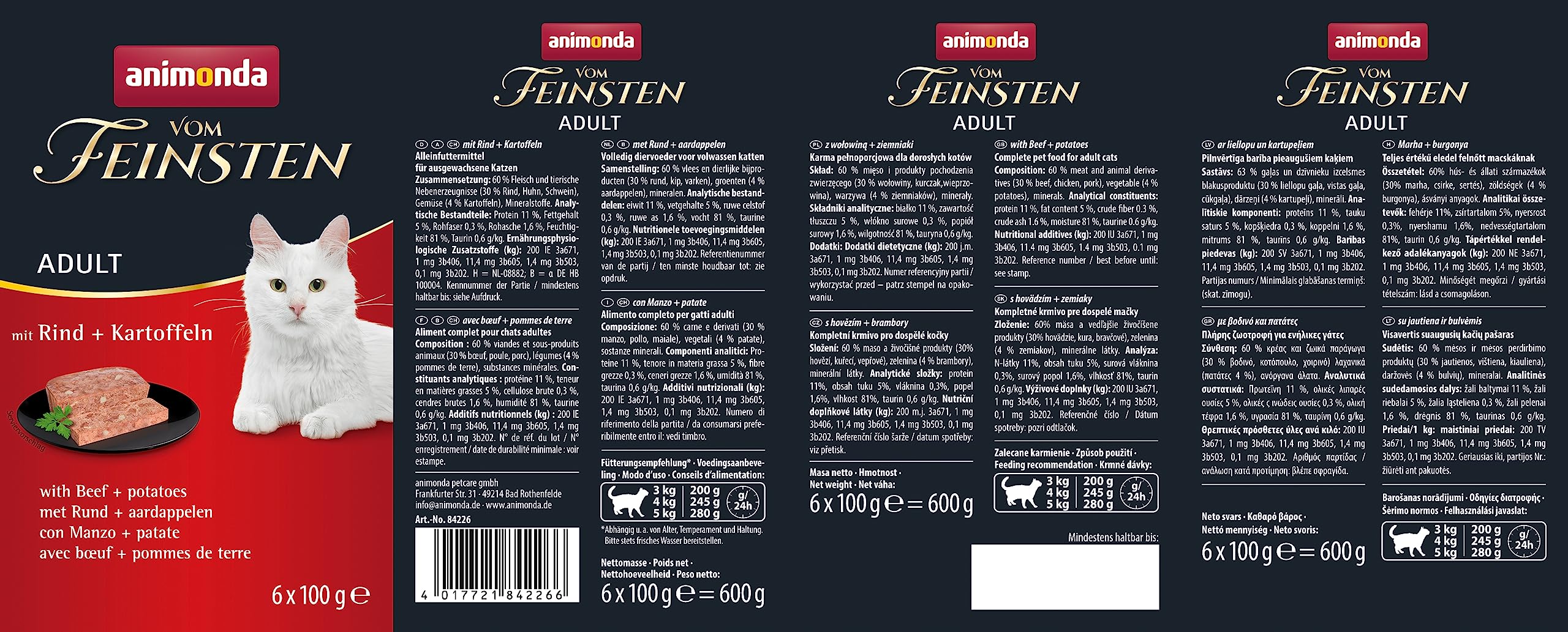 animonda Vom Feinsten Adult Vielfalt (32 x 100 g), Nassfutter für ausgewachsene Katzen, Katzenfutter ohne Getreide und Zucker, mit 100 % frischen, fleischlichen Zutaten
