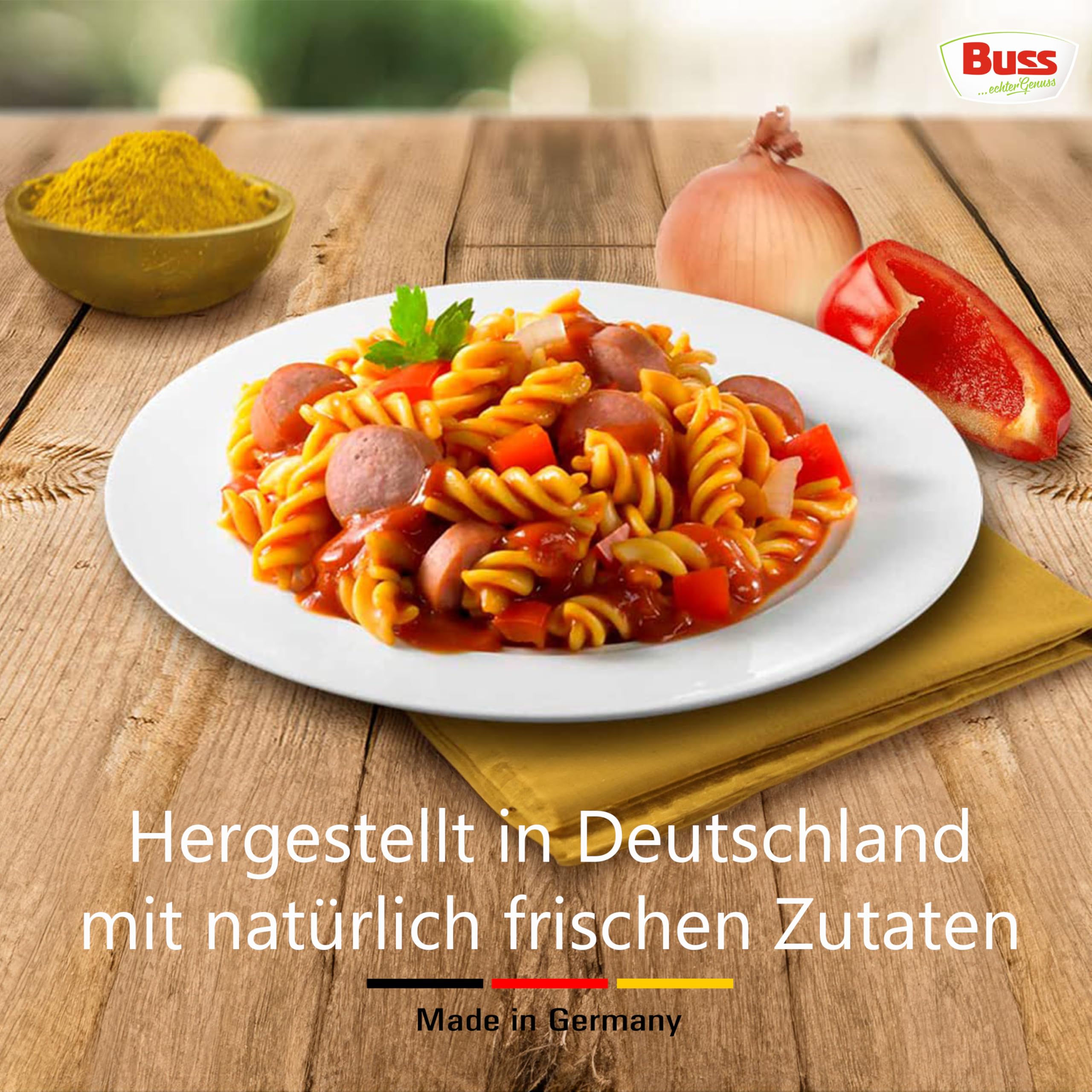 Buss Freizeitmacher Traditioneller Grünkohl Eintopf mit Kartoffeln und Mettenden - Fertiggerichte zum Aufwärmen in Mikrowelle & Topf - Schnell & Einfach Zubereitet - 12 x 300g