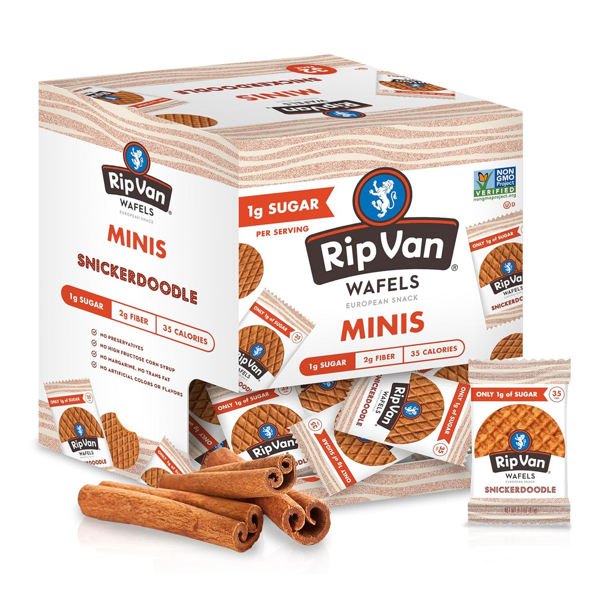 Rip Van Wafels Dutch Caramel Mini Stroopwafels, Low Carb Snacks, Non GMO Snack, Keto Friendly, Office Snacks, Low Calorie Snack, Low Sugar, 32 Pack