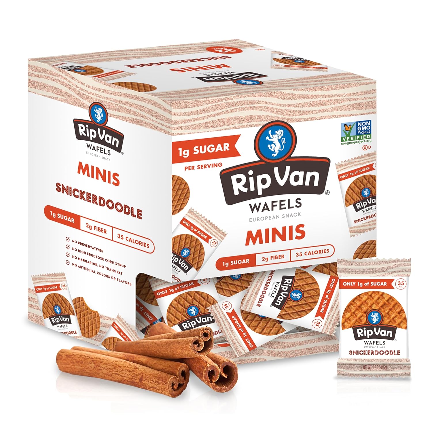 Rip Van Wafels Dutch Caramel Mini Stroopwafels, Low Carb Snacks, Non GMO Snack, Keto Friendly, Office Snacks, Low Calorie Snack, Low Sugar, 32 Pack