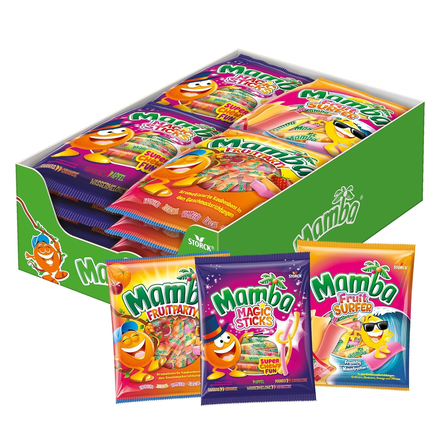 Mamba Beach Mix – 1 x 160g – Fruchtige Kaubonbons mit Mamba Beach Surfer, Mamba Beach Sticks & Mamba Beach Bites – Fruchtgummi Mix einzeln verpackt