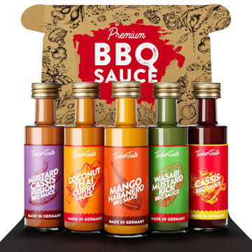 TIMBER TASTE® Chili Geschenkset scharfe Soßen Set - 5 Hot Sauce Set je 40ml in Geschenkverpackung für Liebhaber & Genießer scharfer Saucen | Ostergeschenk Mann | kleine Ostergeschenke Männer