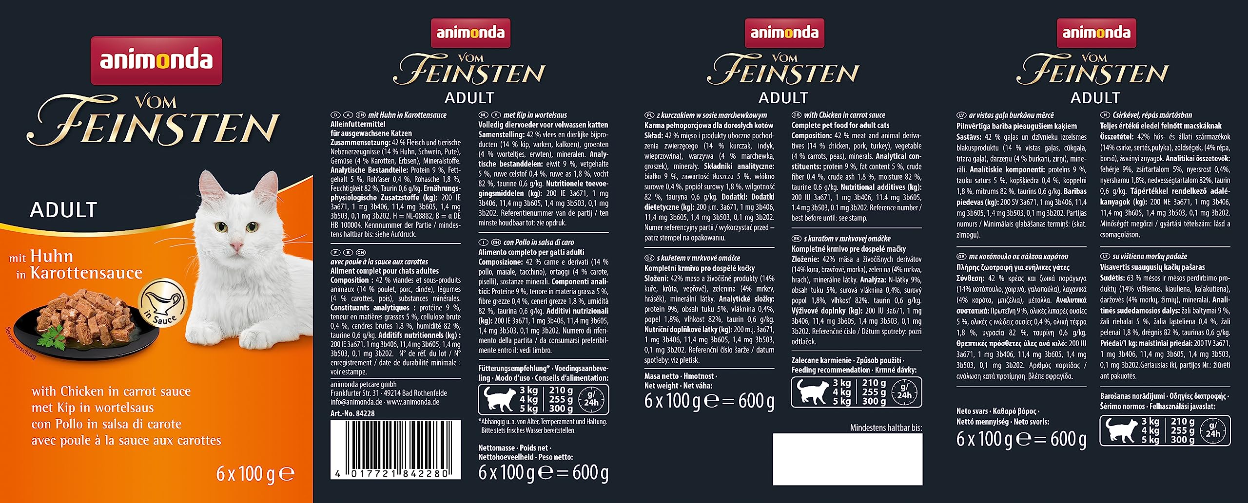 animonda Vom Feinsten Adult Vielfalt (32 x 100 g), Nassfutter für ausgewachsene Katzen, Katzenfutter ohne Getreide und Zucker, mit 100 % frischen, fleischlichen Zutaten