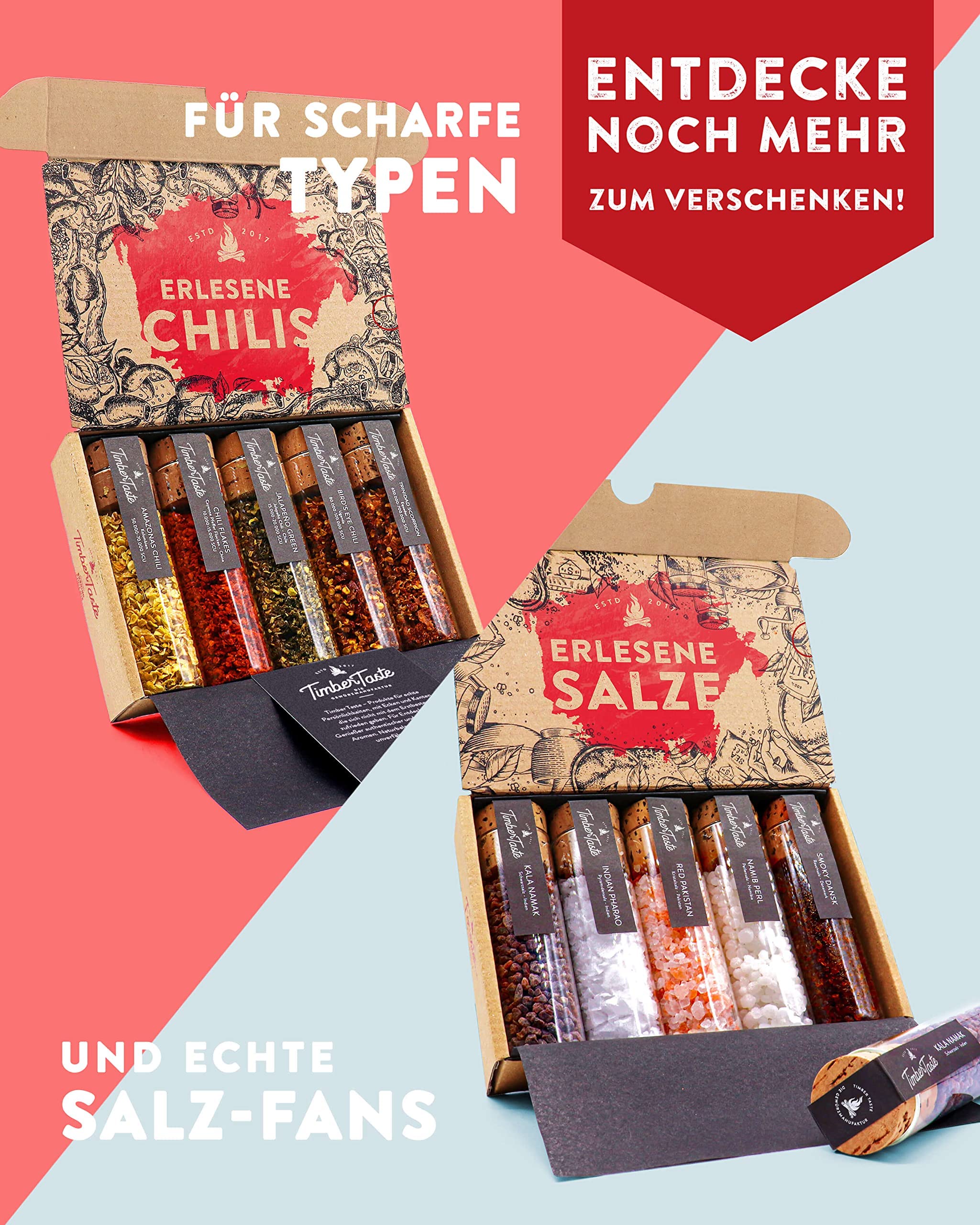 TIMBER TASTE® Grillgewürze Geschenkset - 5 premium BBQ Gewürze Rubs & Marinaden in edler Geschenkbox | Geschenke für Männer | Vatertag Geschenk | Gewürze Geschenkset ideal zum Grillen Geschenk Set