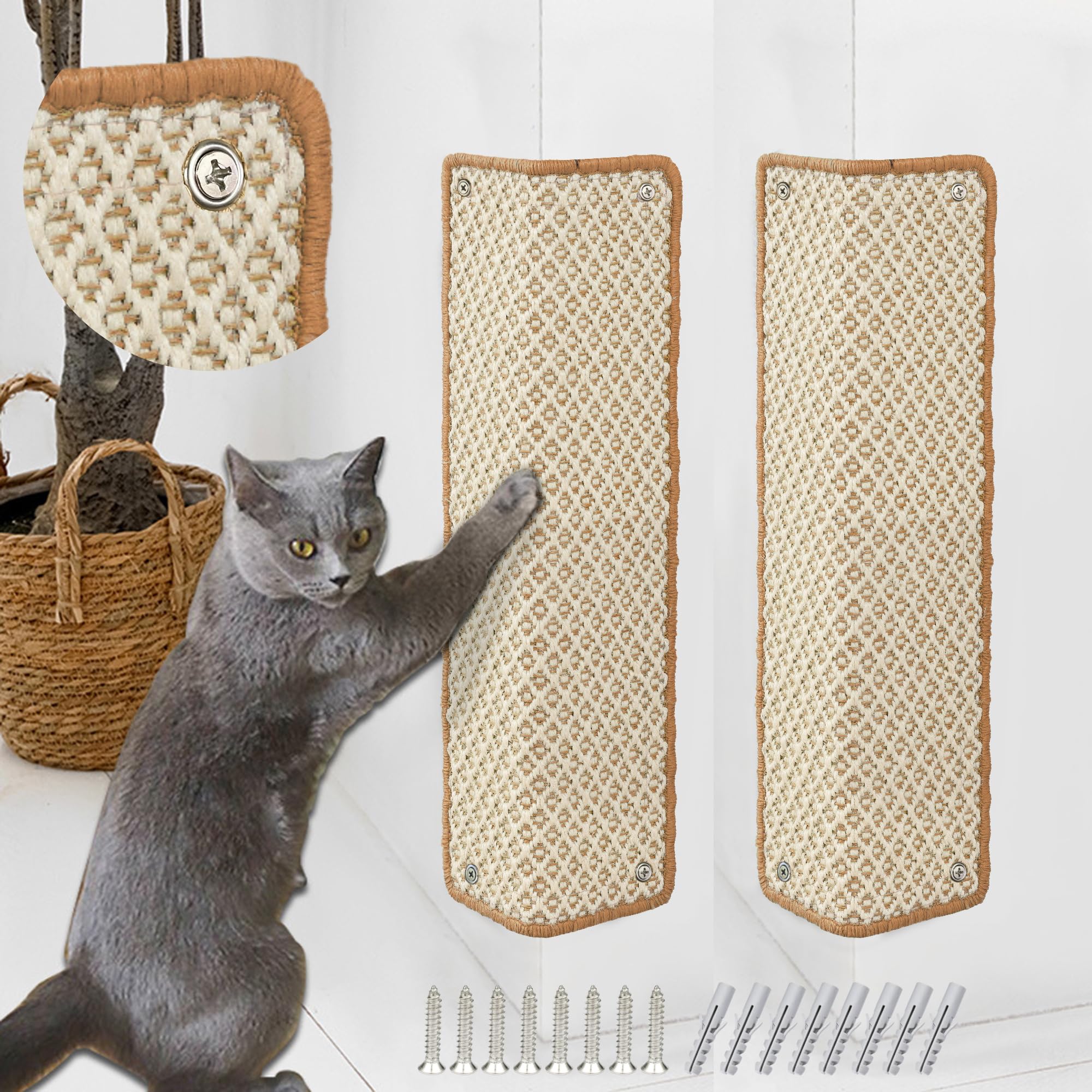 2 Stück Kratzmatte aus Sisal, Kratzmatte für Katzen, mit Klebeband, Katzenkratzmatte, Teppich zum Schutz der Wand, 60 × 25 cm (Braun)
