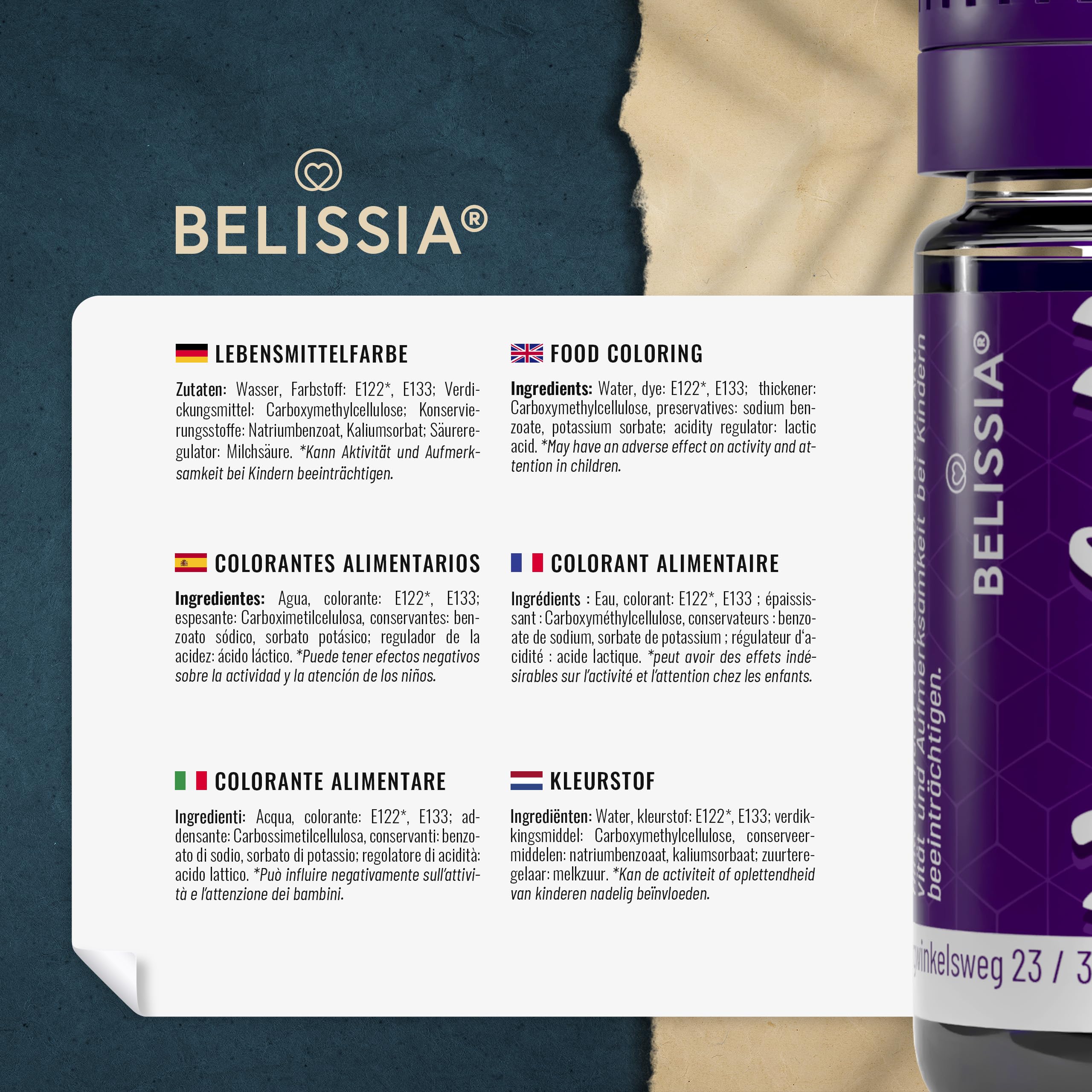 Belissia Lebensmittelfarbe Set – 8x10ml flüssig & hochkonzentriert – Lebensmittelechte Speisefarbe zum Backen, Kochen, Fondant & DIY - vegan, stark färbend, geschmacksneutral