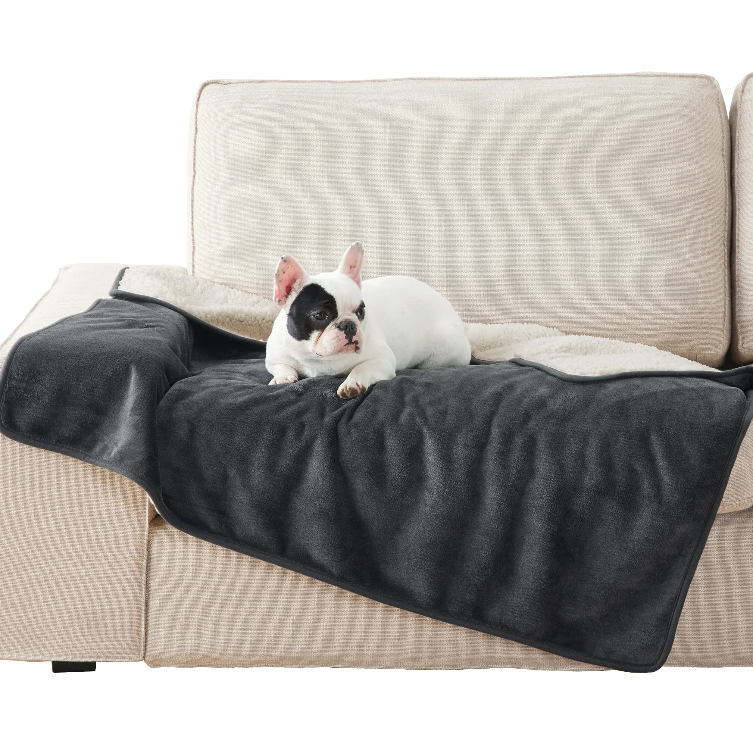 LE SURE wasserdichte Hundedecke mittelgroße Hunde - 100x80cm Hundedecke waschbar, Hundedecke Sofaschutz aus Sherpa Fleece, Katzendecke flauschig und weich, Grau