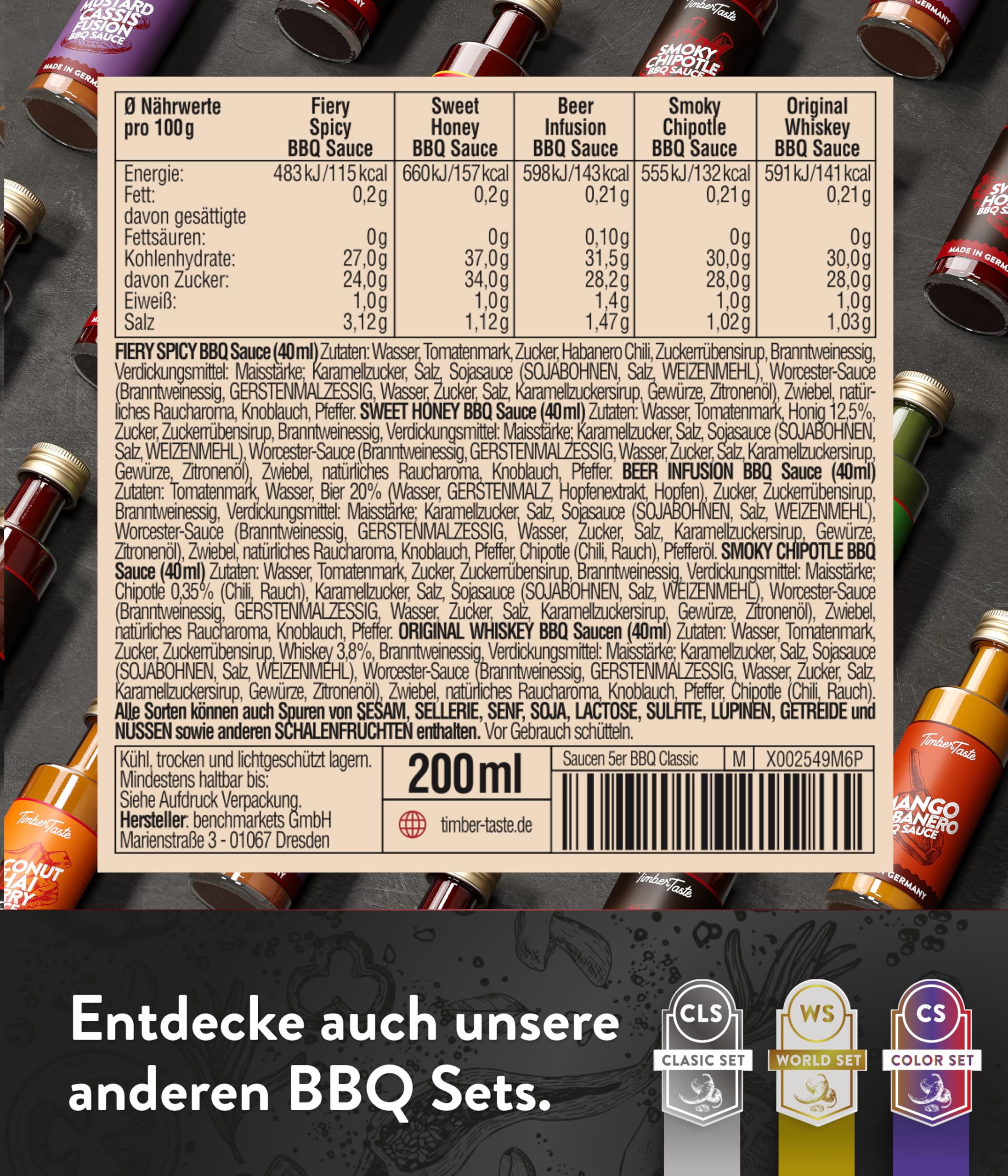 TIMBER TASTE® Chili Geschenkset scharfe Soßen Set - 5 Hot Sauce Set je 40ml in Geschenkverpackung für Liebhaber & Genießer scharfer Saucen | Ostergeschenk Mann | kleine Ostergeschenke Männer