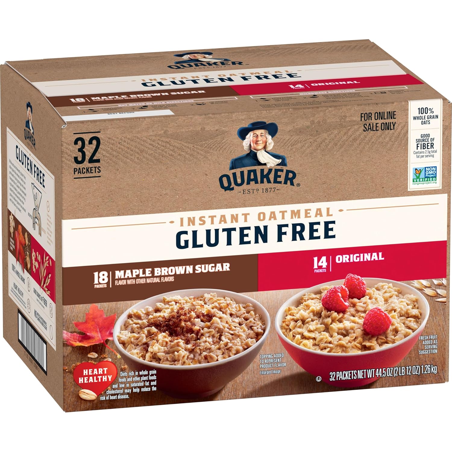 Quaker Instant Oatmeal, 2-Flavor Gluten-Free Variety Pack, 32 Count
