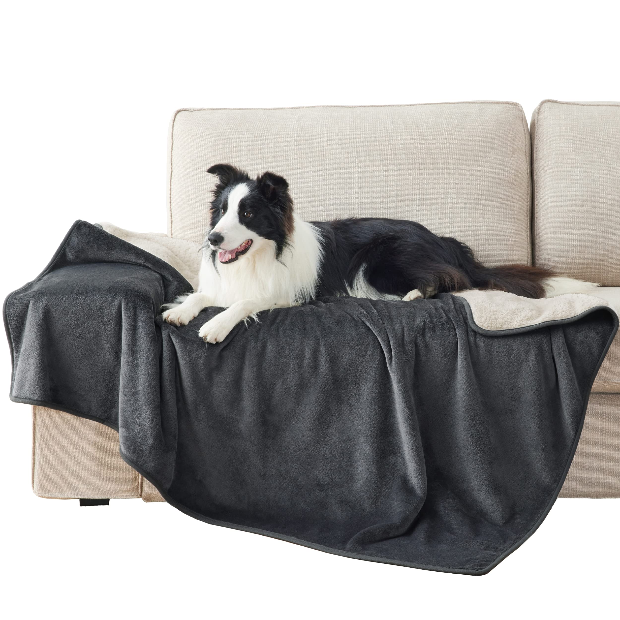 LE SURE wasserdichte Hundedecke mittelgroße Hunde - 100x80cm Hundedecke waschbar, Hundedecke Sofaschutz aus Sherpa Fleece, Katzendecke flauschig und weich, Grau