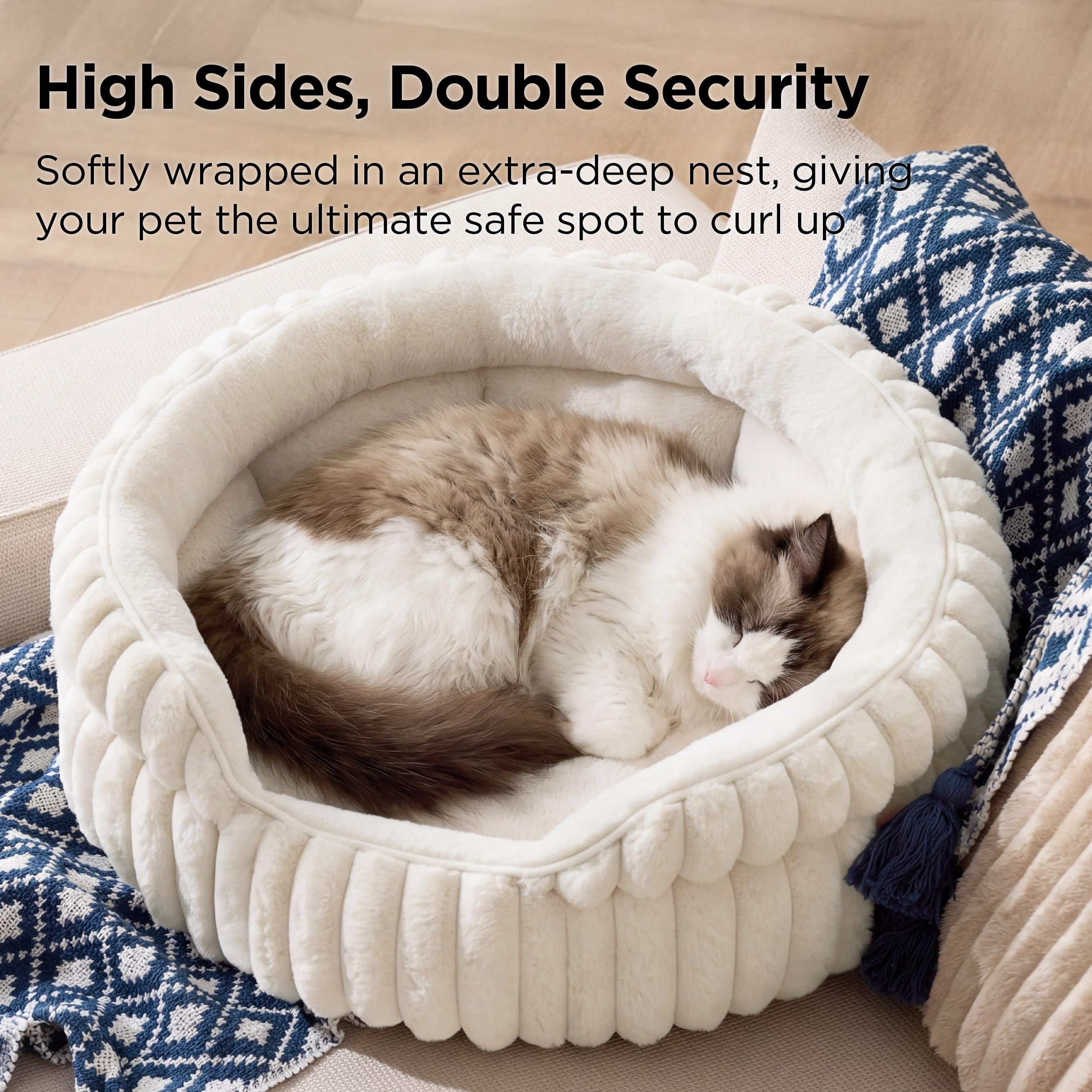 BEDSURE Flauschiges Katzenbett für Wohnungskatzen - 51 x 51 cm kleines rundes Katzenbett, waschbares Katzenbett für Kätzchen und Welpen mit Rutschfester Unterseite und abnehmbarem Kissen, grau