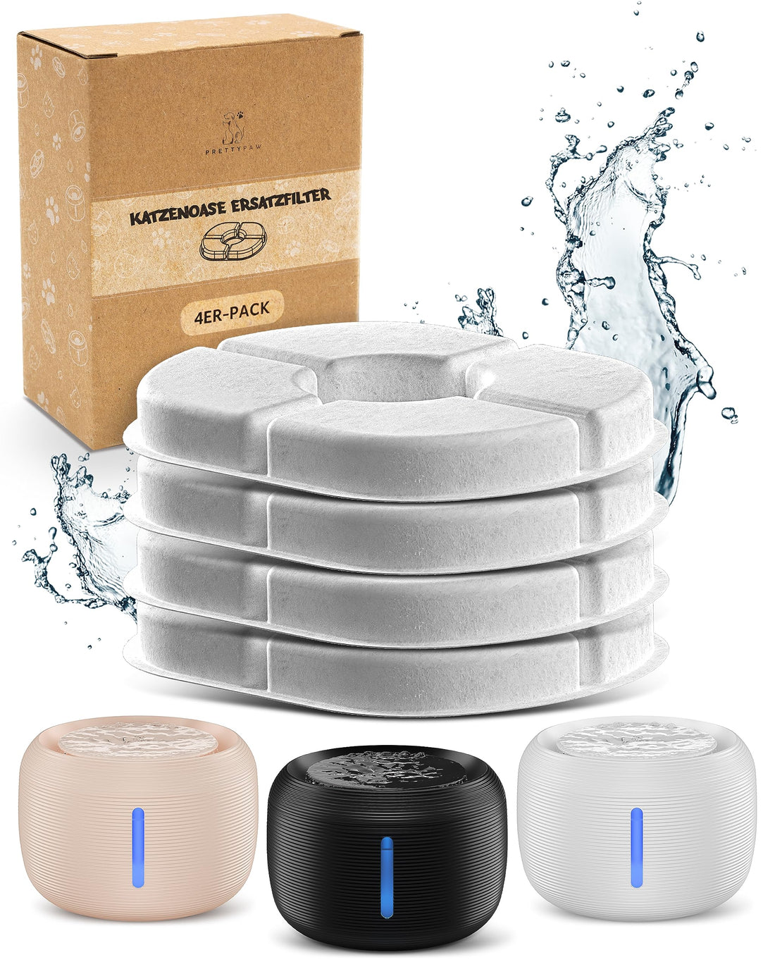 Pretty Paw Trinkbrunnen für Katze – Flüsterleiser 2,5L Katzenbrunnen mit LED & Aktivkohlefilter - BPA-frei & leicht zu reinigen - Hochwertige Lösung zum fairen Preis - KatzenOase Pro