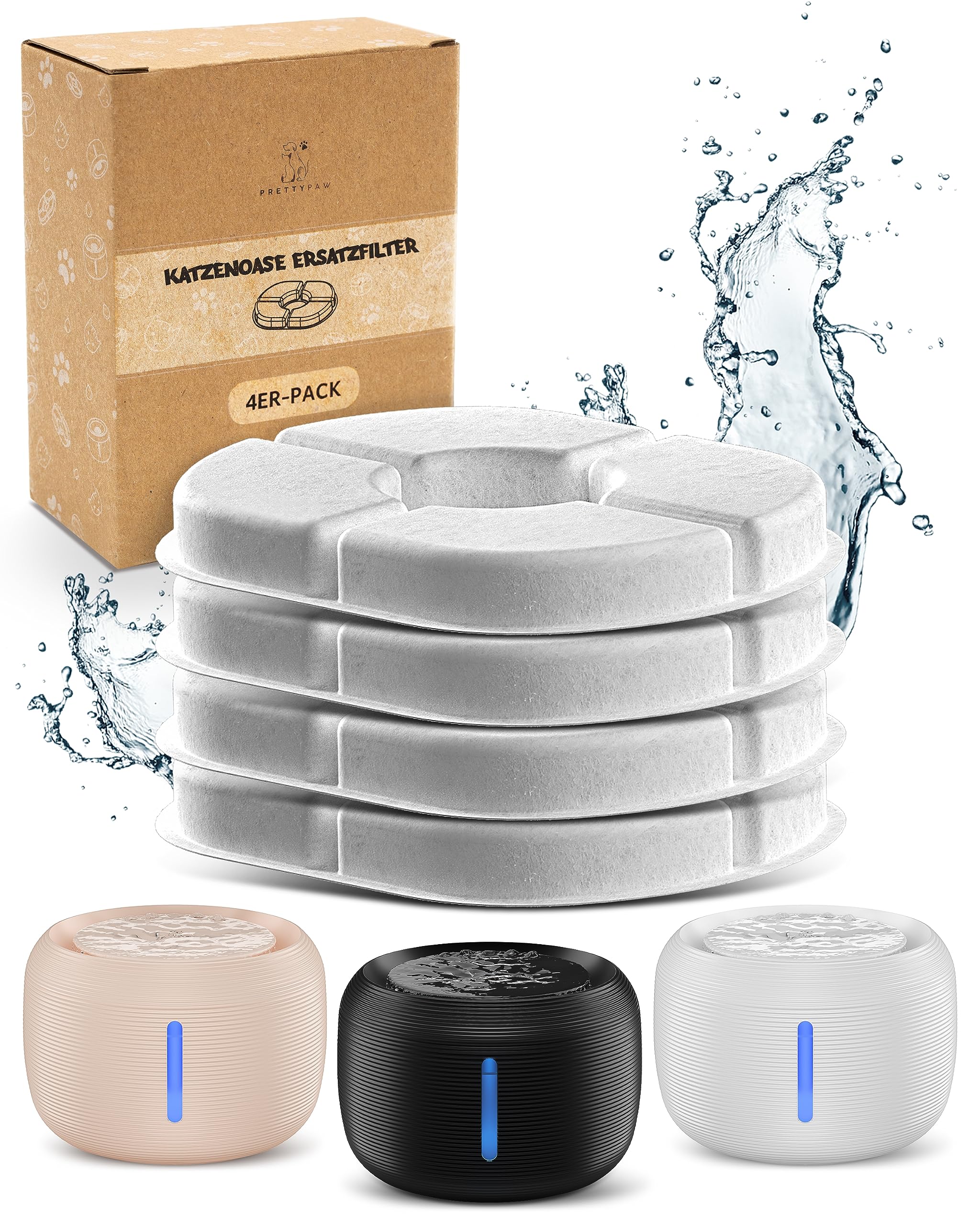 Pretty Paw Trinkbrunnen für Katze – Flüsterleiser 2,5L Katzenbrunnen mit LED & Aktivkohlefilter - BPA-frei & leicht zu reinigen - Hochwertige Lösung zum fairen Preis - KatzenOase Pro