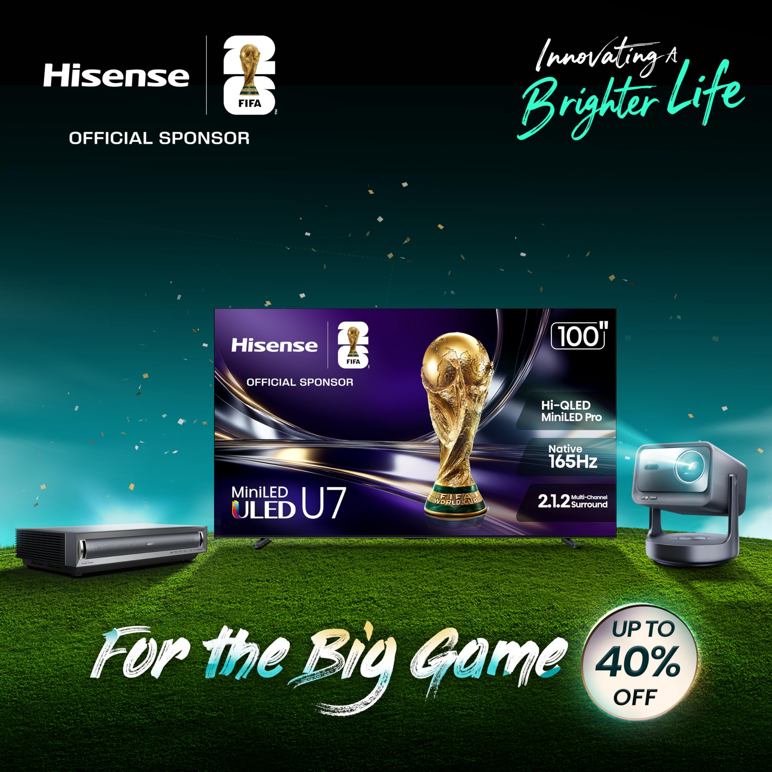 Hisense 65" U8 Series ULED Mini-LED 4K UHD Smart Google TV (65U8QG) - QLED, Native 165Hz, VRR 288, Up to LD5600, 5000 Nits, HDR10+, Dolby Vision IQ · Atmos, IMAX Enhanced, 4.1.2 Ch Audio