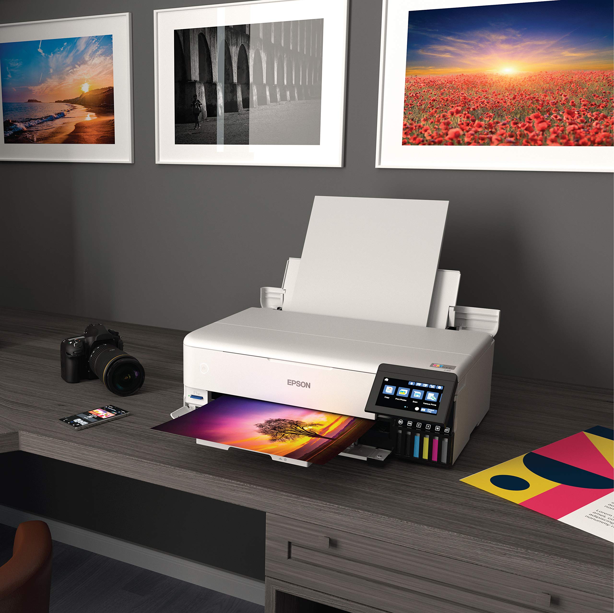 Epson EcoTank Photo ET-8550 Wireless Wide-Format Color All-in-One Supertank Printer with High Resolution Scanner, Ethernet, USB, and Color Touchscreen
