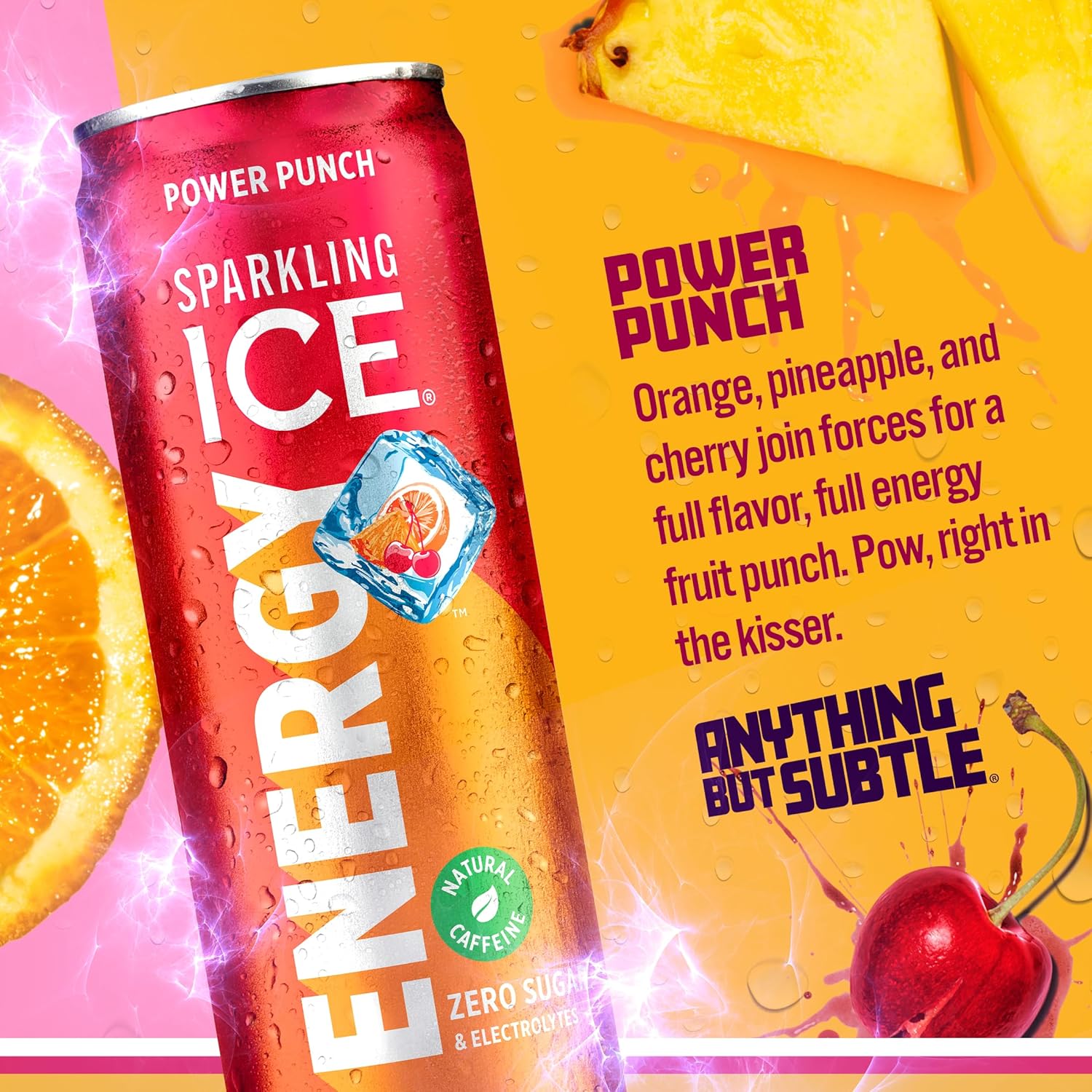 Sparkling Ice Energy Power Punch 12Pk. Energy Drinks with Vitamins + Antioxidants, Zero Sugar. 12 fl oz cans.