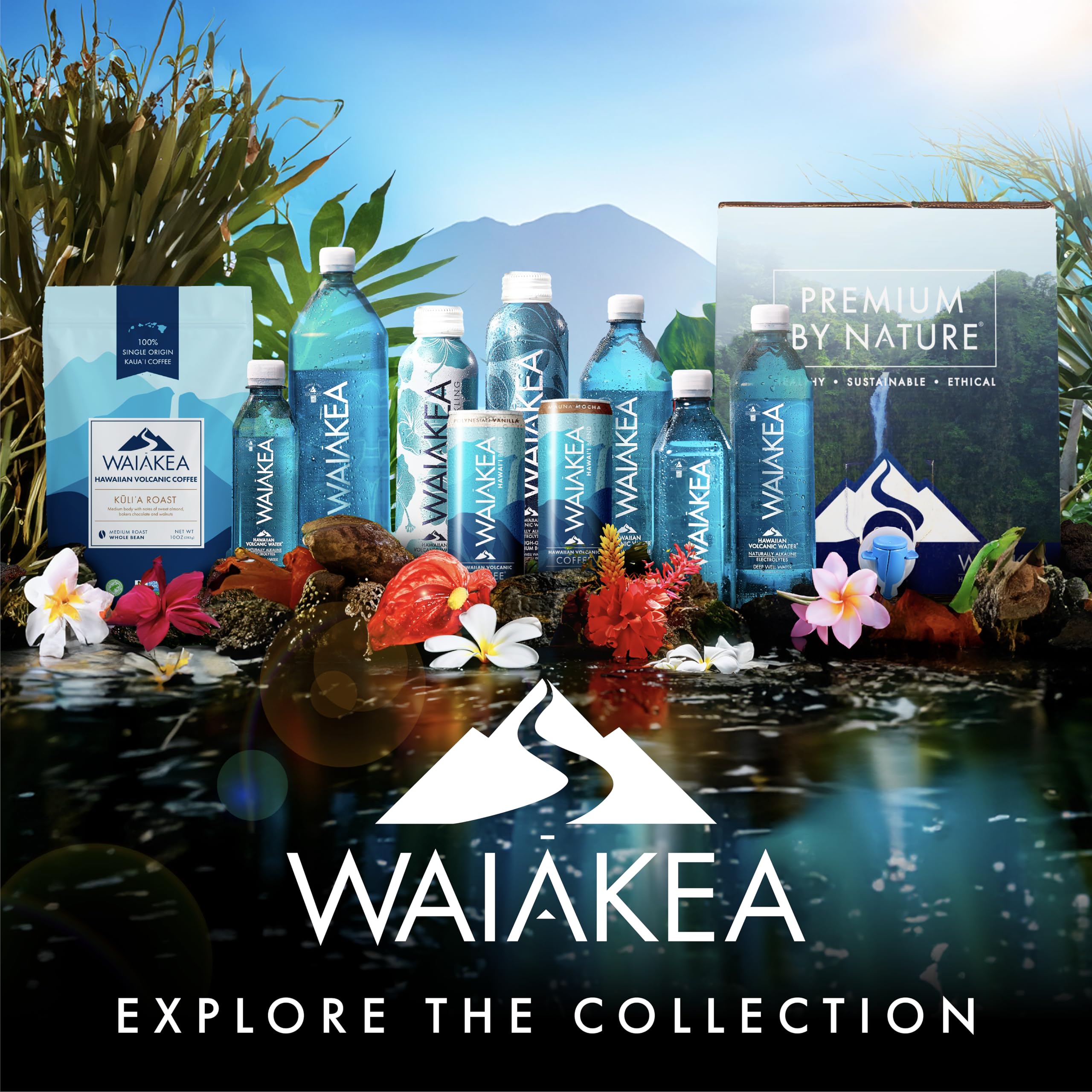 Waiakea Hawaiian Volcanic Water, Naturally Alkaline, 100% Recycled Bottle, 1L (Pack of 12), 33.8 Fl Oz (Pack of 12)