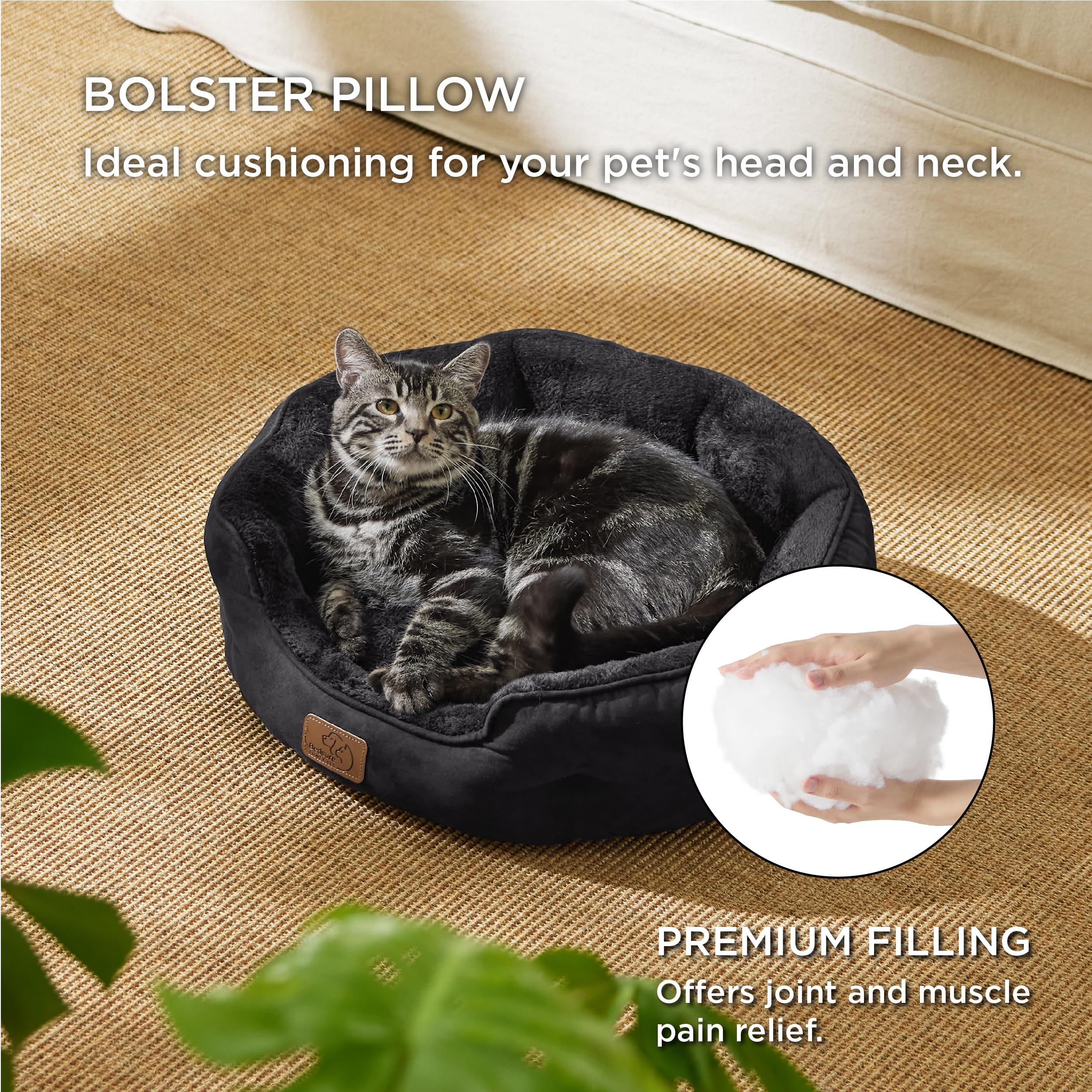 BEDSURE Katzenbett waschbar Katzen Bettchen - 51x48x15cm Katzenkorb mit Zweiseitig Innenkissen Katzenschlafplatz für Katzen oder kleine Hunde,Grau