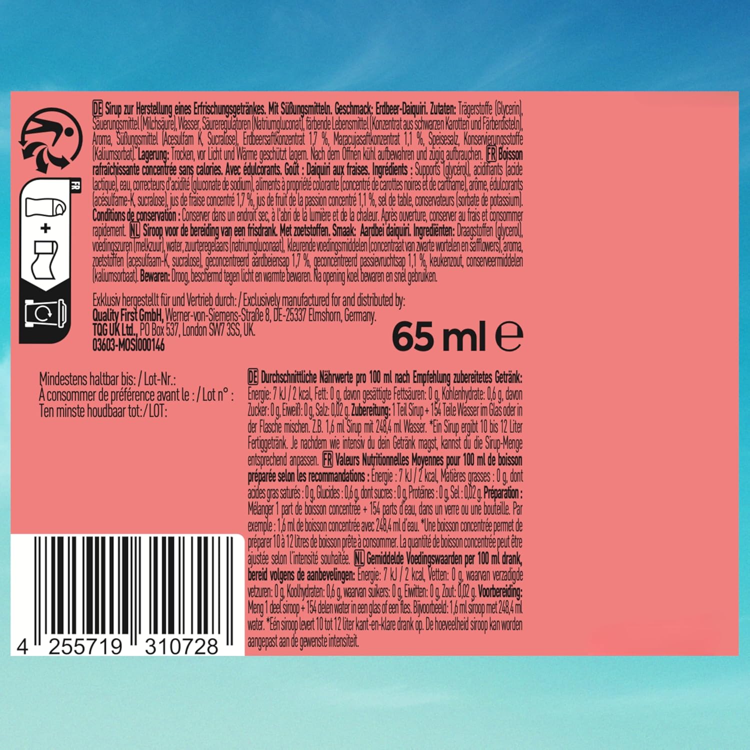MORE Zerup, Peach Iced Tea, 65 ml, für bis zu 8 l Fertiggetränk, zuckerfreier Sirup mit u.a. echten Fruchtextrakten, vegan, zero Kalorien - made in Germany