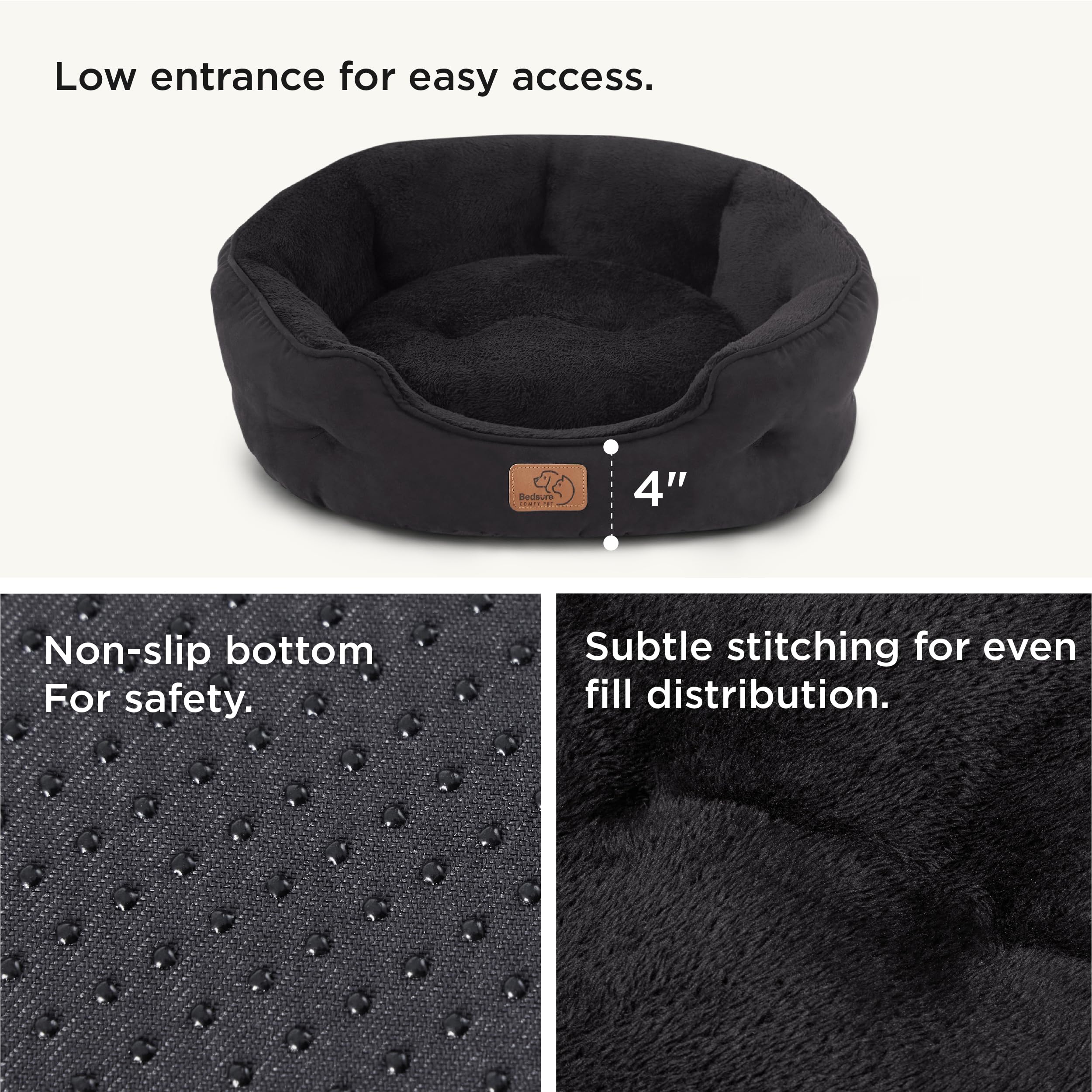 BEDSURE Katzenbett waschbar Katzen Bettchen - 51x48x15cm Katzenkorb mit Zweiseitig Innenkissen Katzenschlafplatz für Katzen oder kleine Hunde,Grau