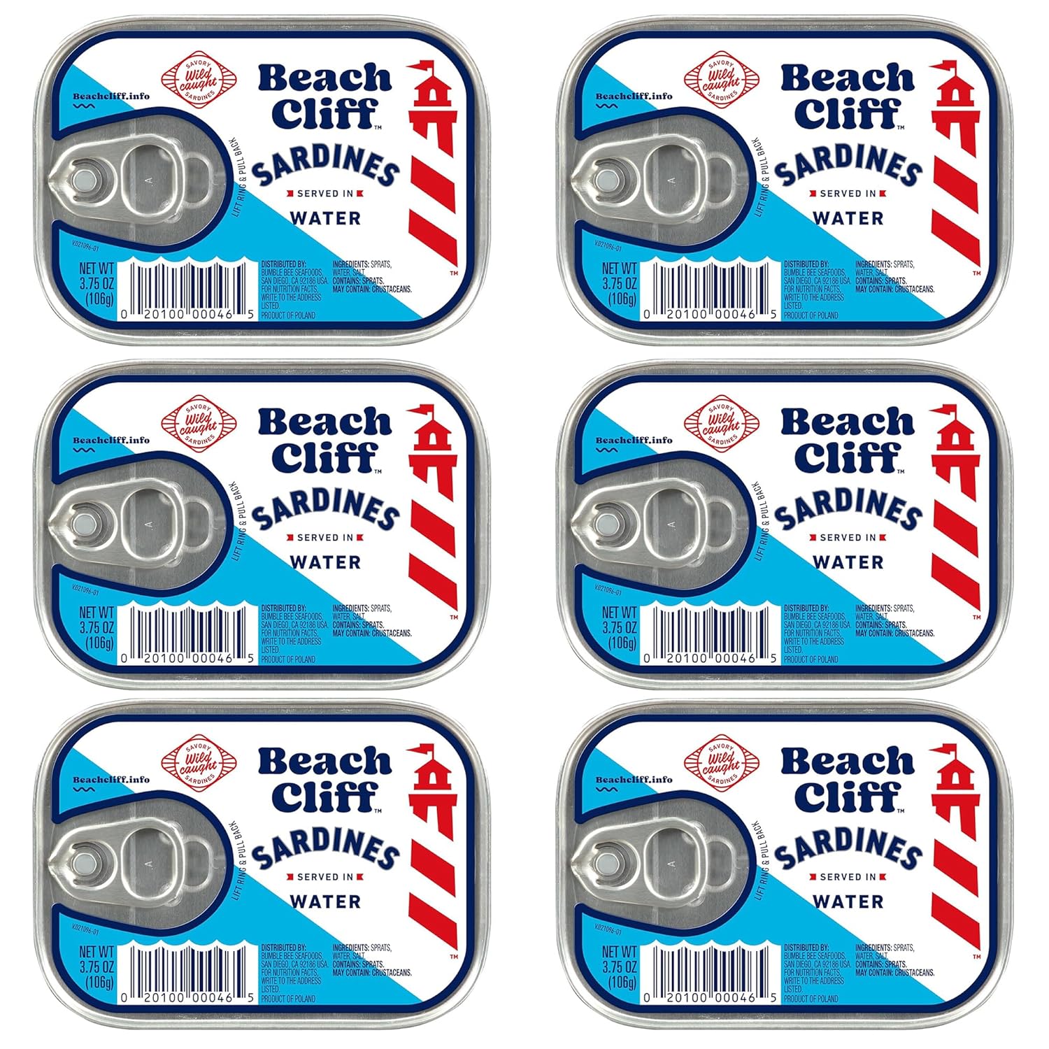 Beach Cliff Sardines in Water, 3.75 oz Can (Pack of 12) - Wild Caught Sardines - 12g Protein per Serving - Gluten Free, Keto Friendly