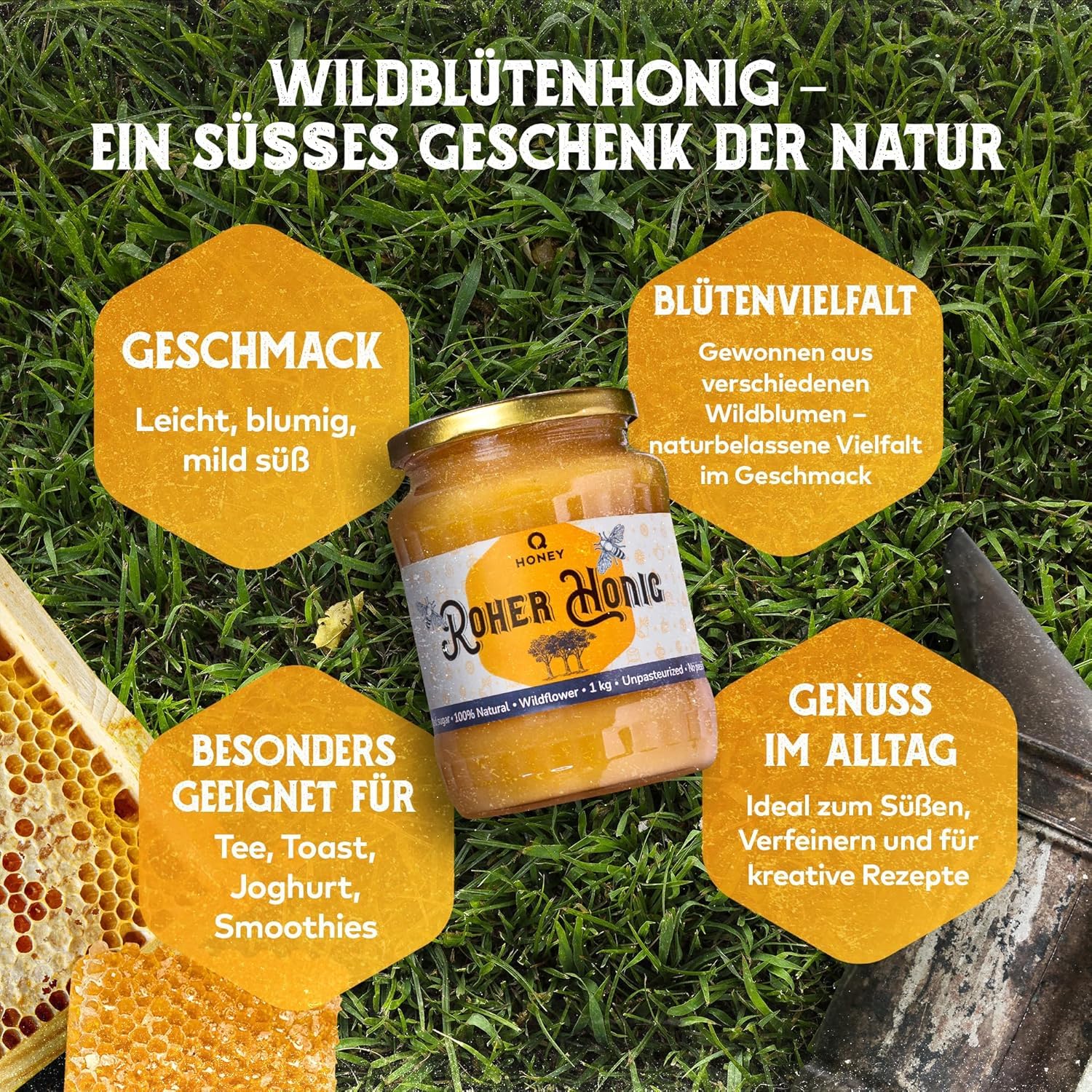 Q Honey – Wildblütenhonig vom Imker, NMR-geprüft, geprüfte Qualität & international anerkannt 2025, 1 kg