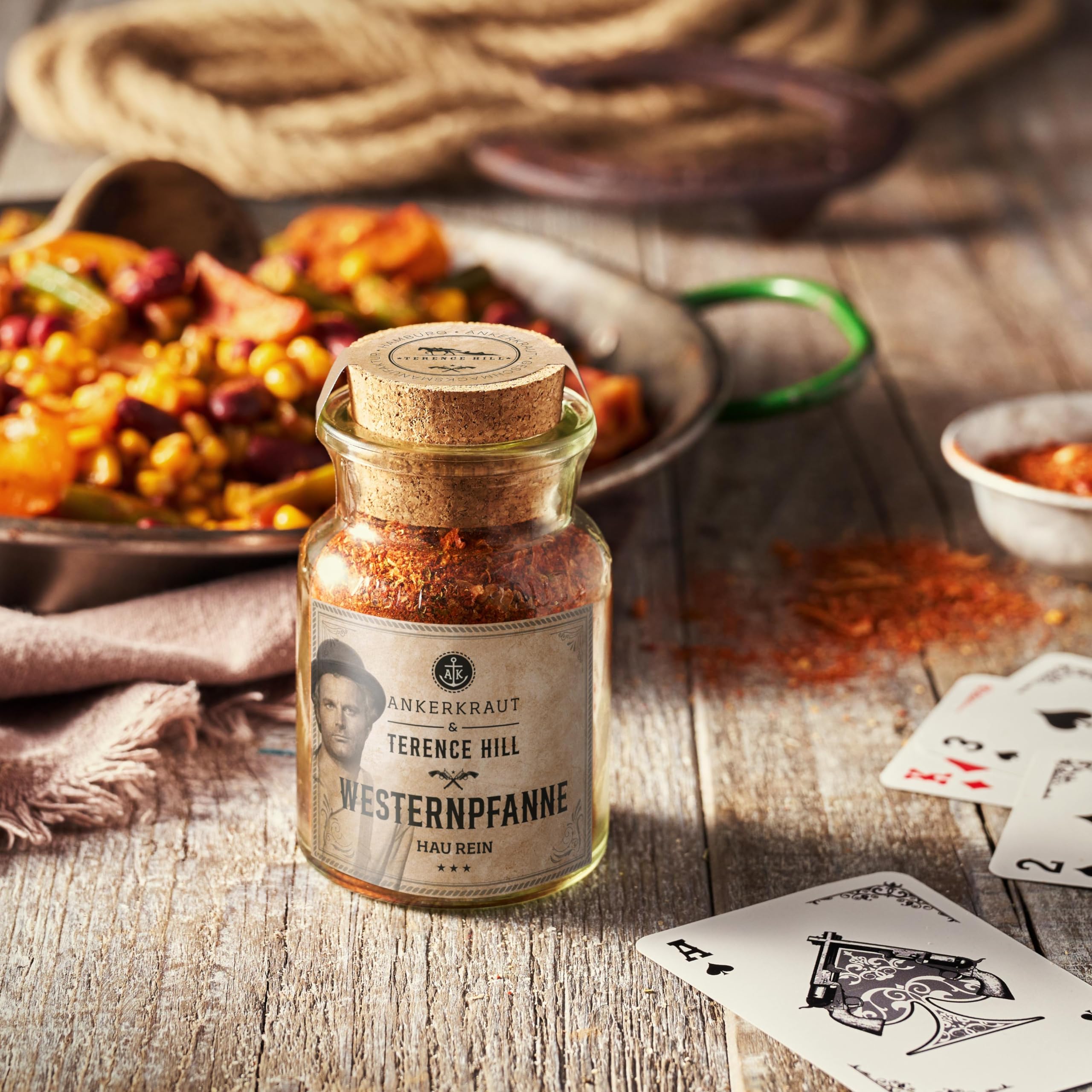Ankerkraut Bud Spencer & Terence Hill Bagaluten Gewürz-Box, mit Westernpfanne und Pasta alla Napoli, Geschenk-Set, lecker kochen, 195 g Gewürze Inhalt