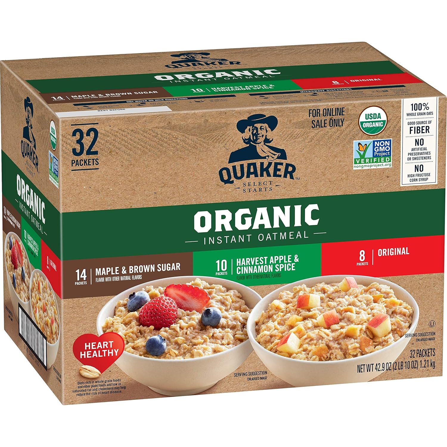 Quaker Instant Oatmeal, 2-Flavor Gluten-Free Variety Pack, 32 Count